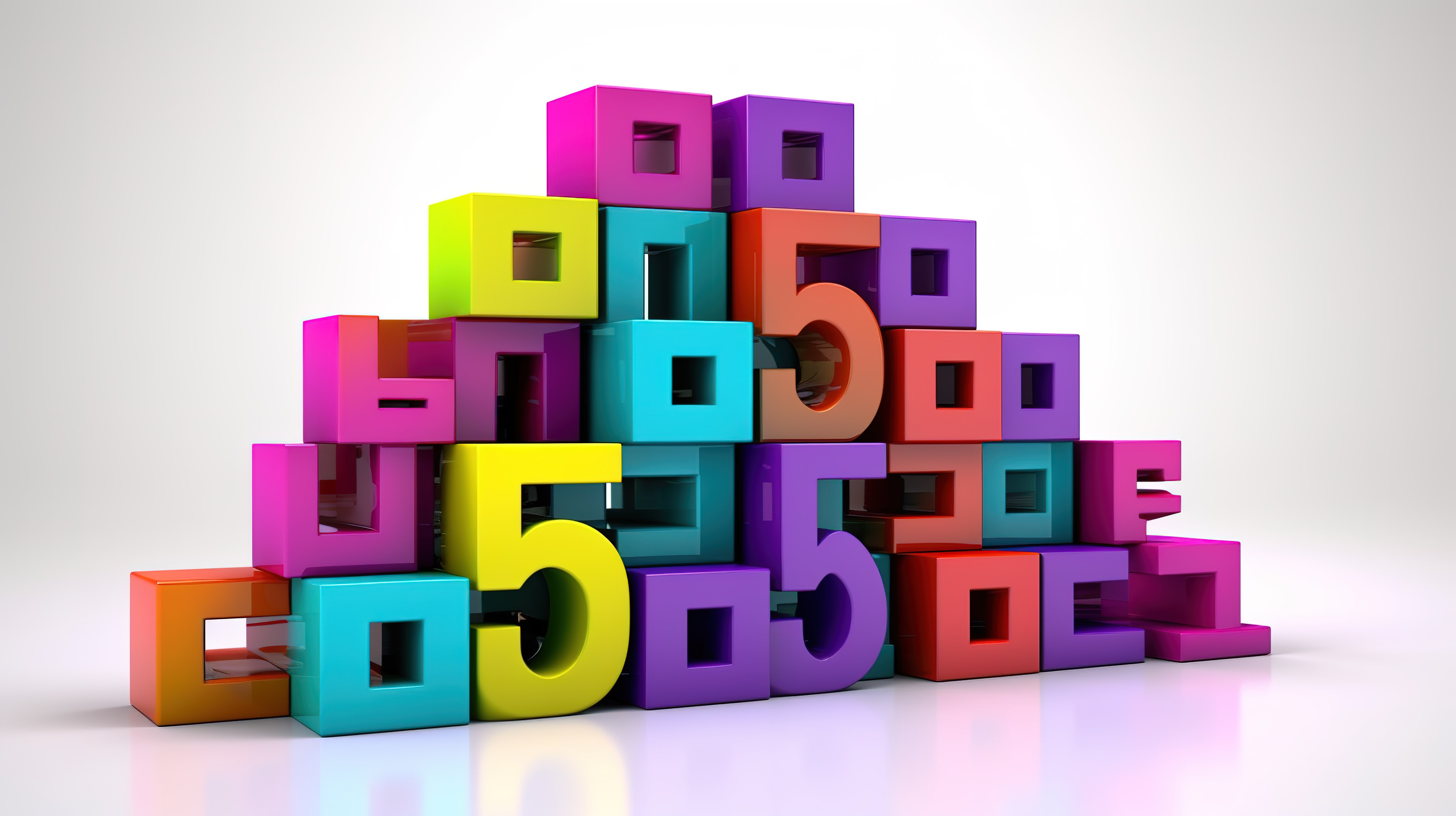 充满活力的盒子排列成数字 55，在使用 3D 技术创建的白色背景下图片