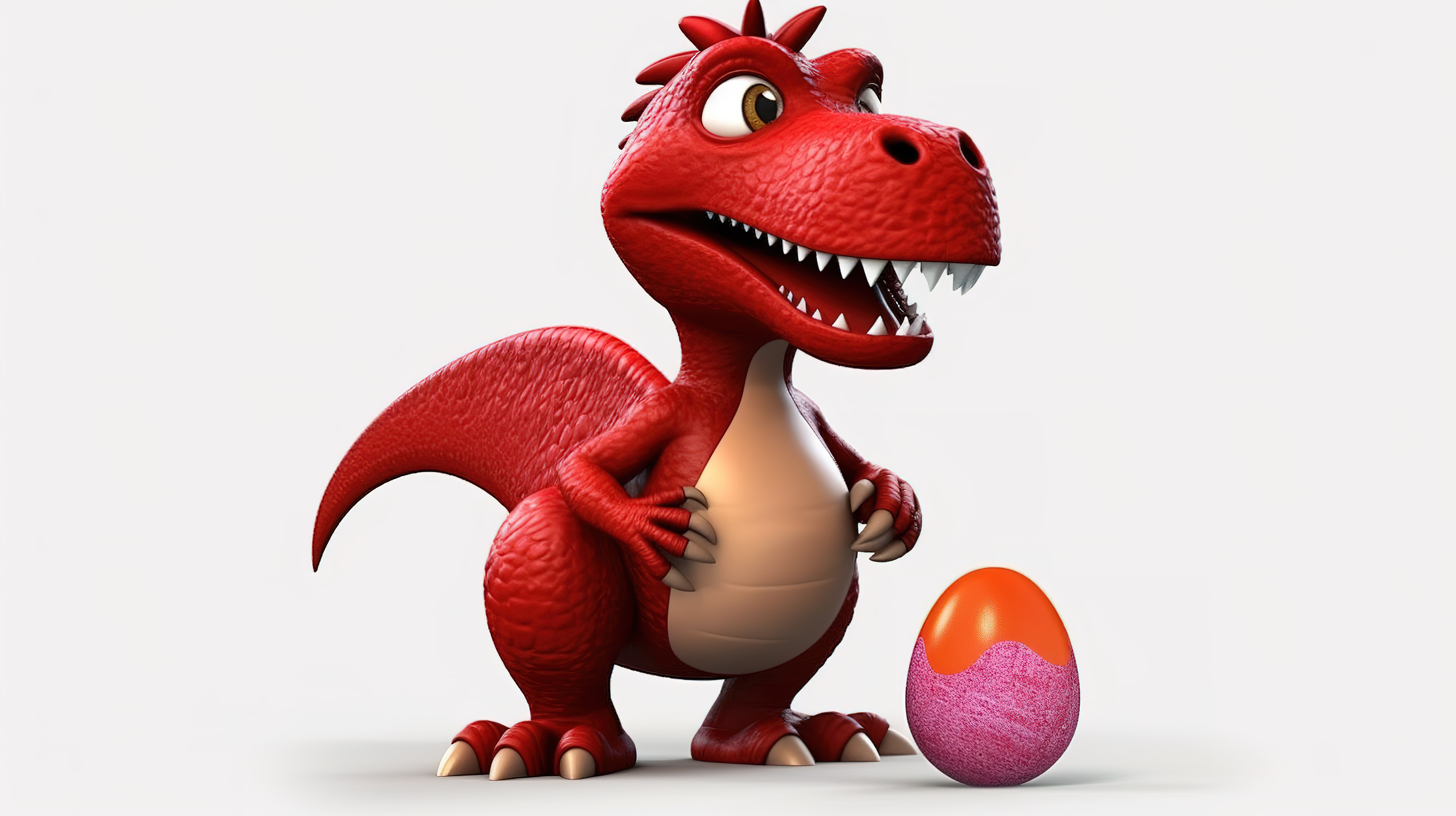 搞笑的 3D 红色恐龙人物抓着复活节巧克力蛋图片