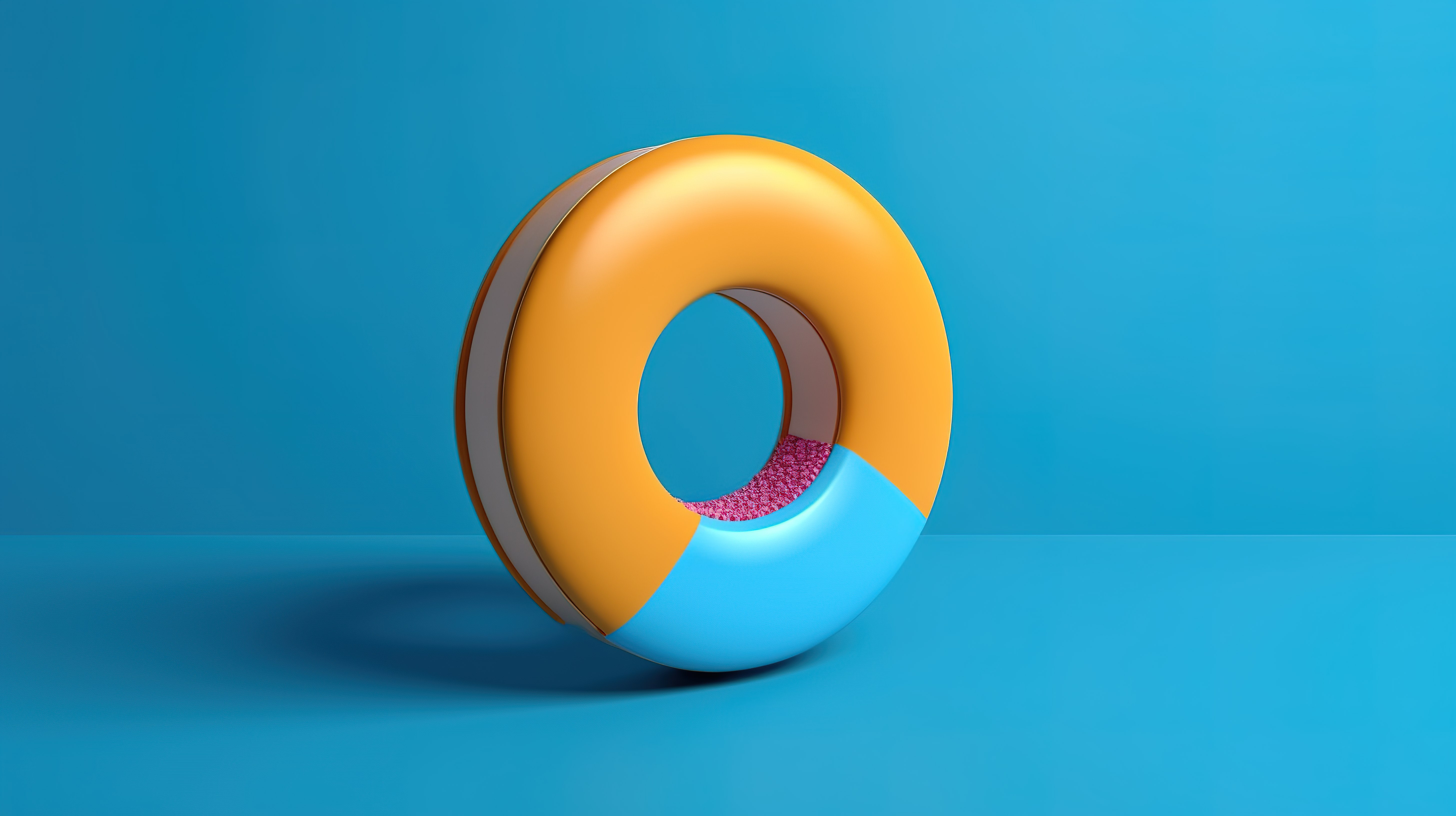 蓝色背景下的球形甜甜圈图 3d 在广角视图中渲染图片
