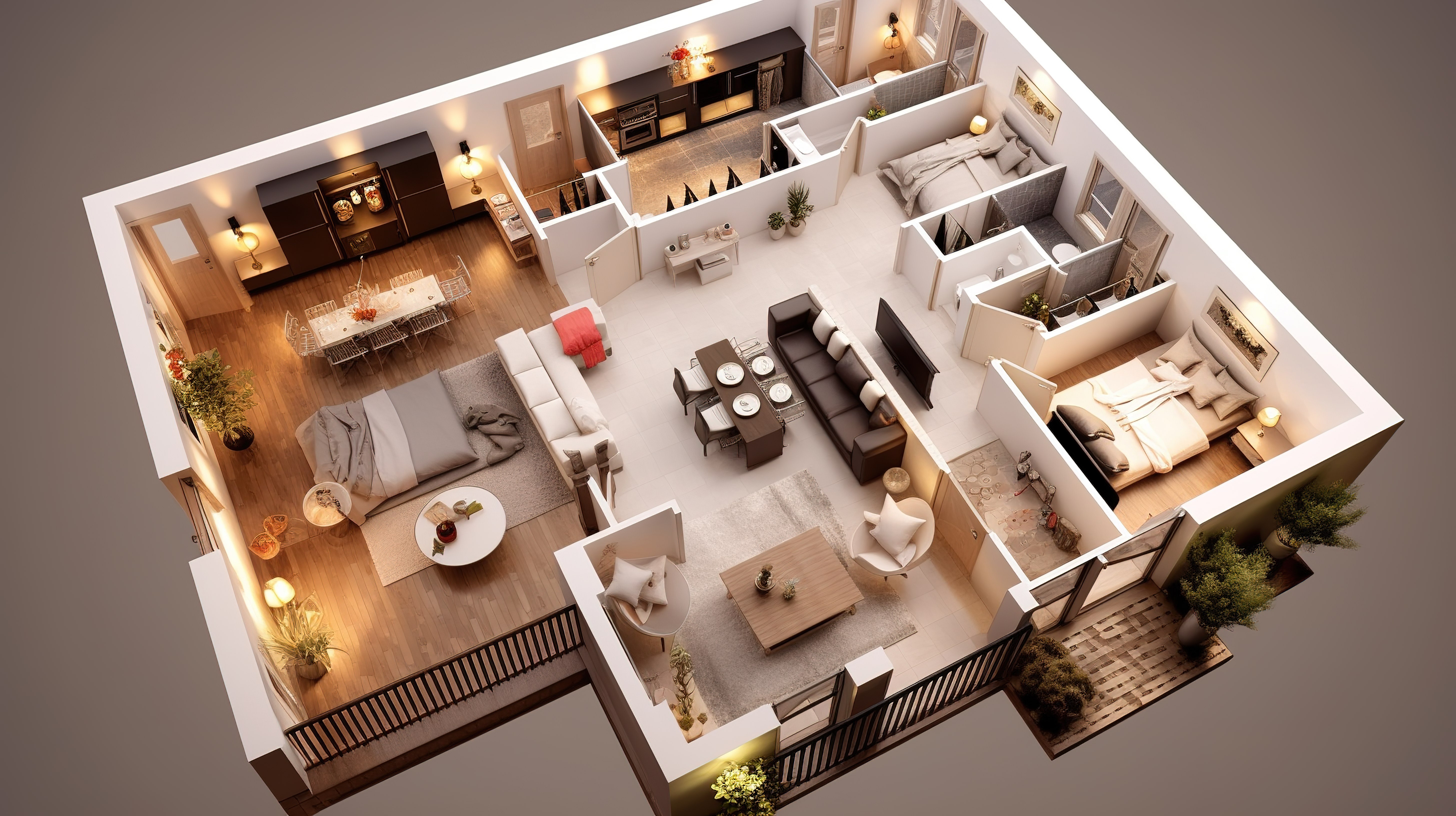 您理想的公寓或房屋的 3D 渲染平面图图片
