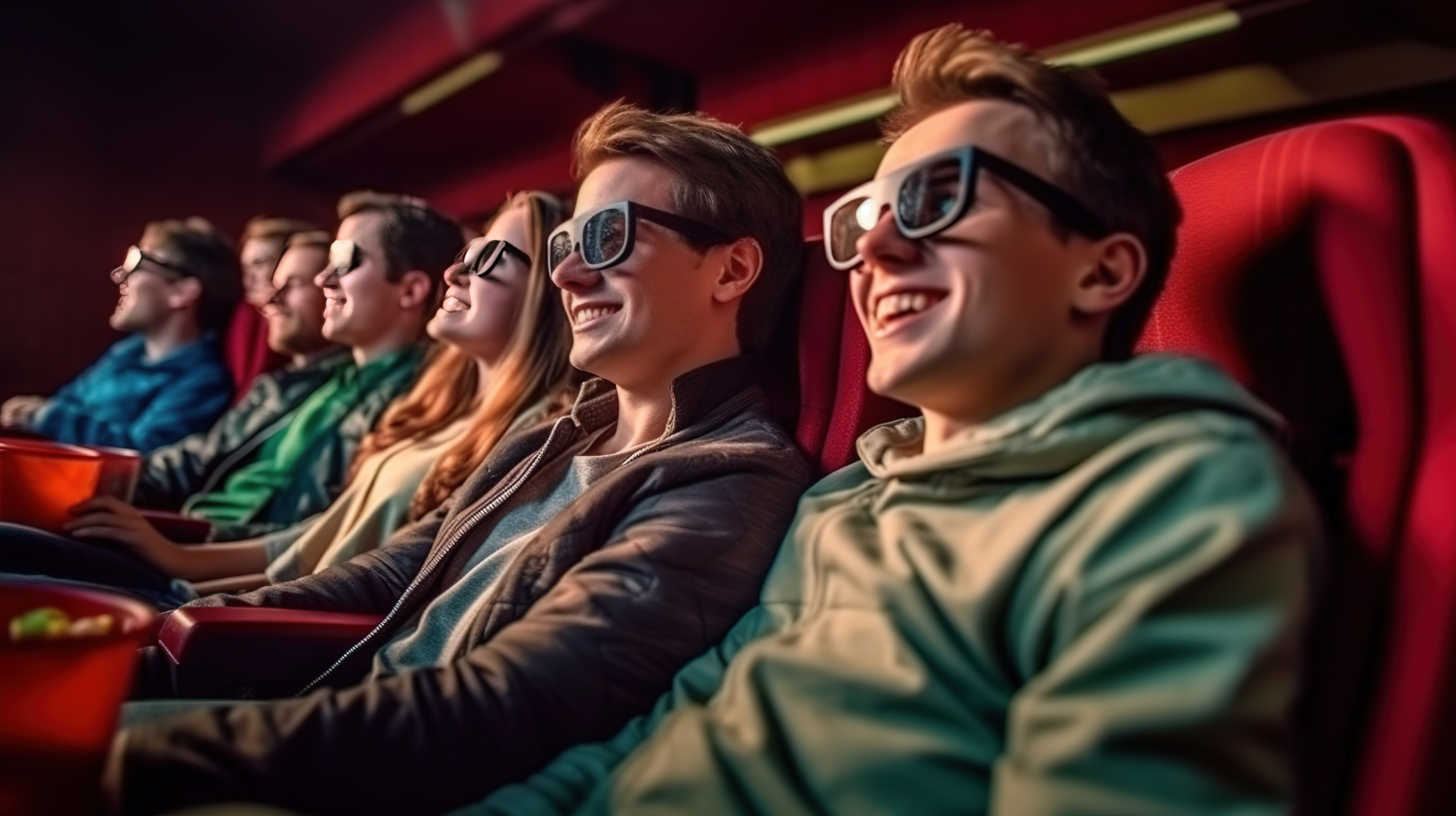 和朋友一起去电影院欣赏搞笑的3D电影图片