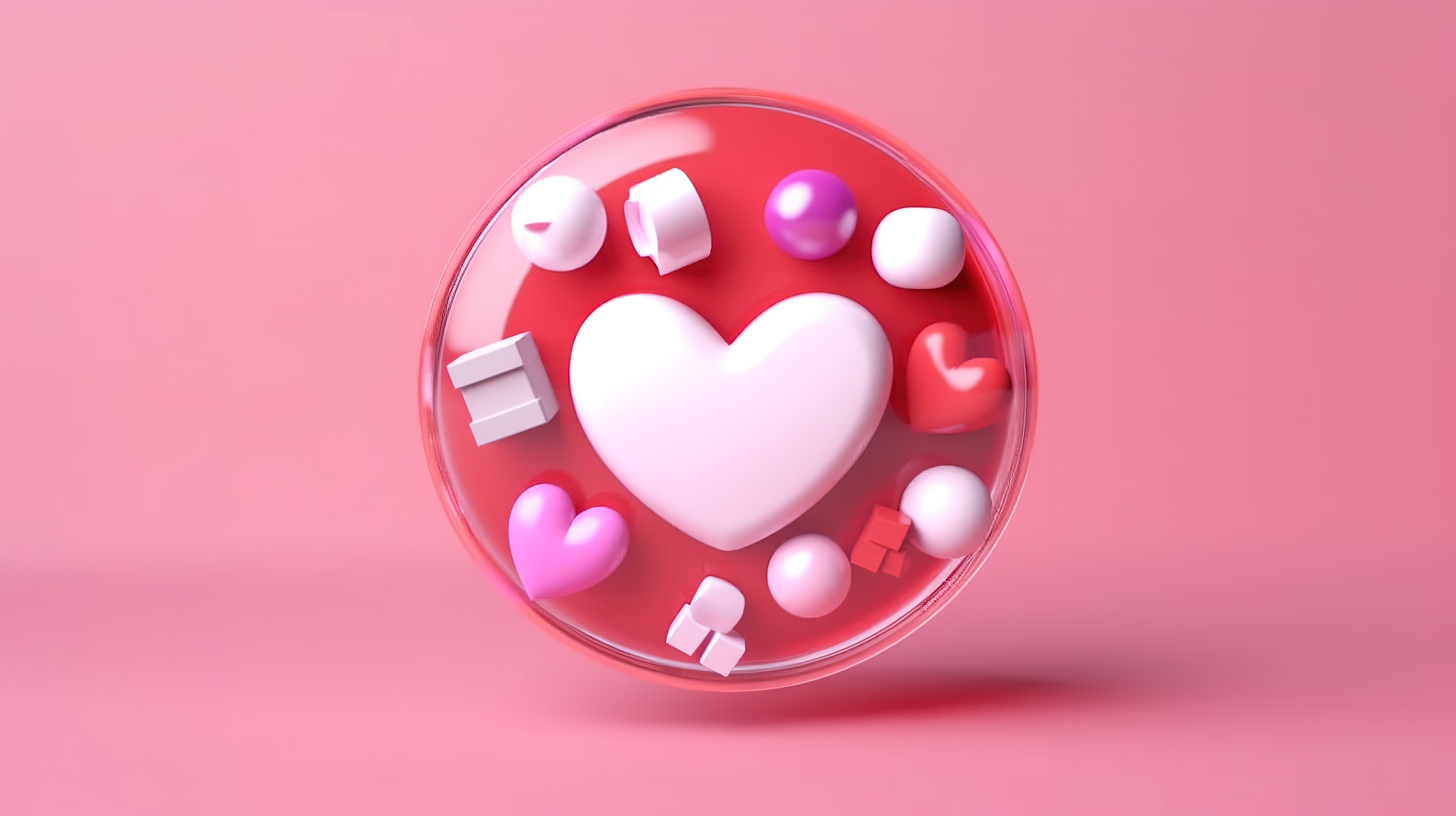 粉红色现场气泡心游戏和视频极简主义的 3D 渲染图标图片