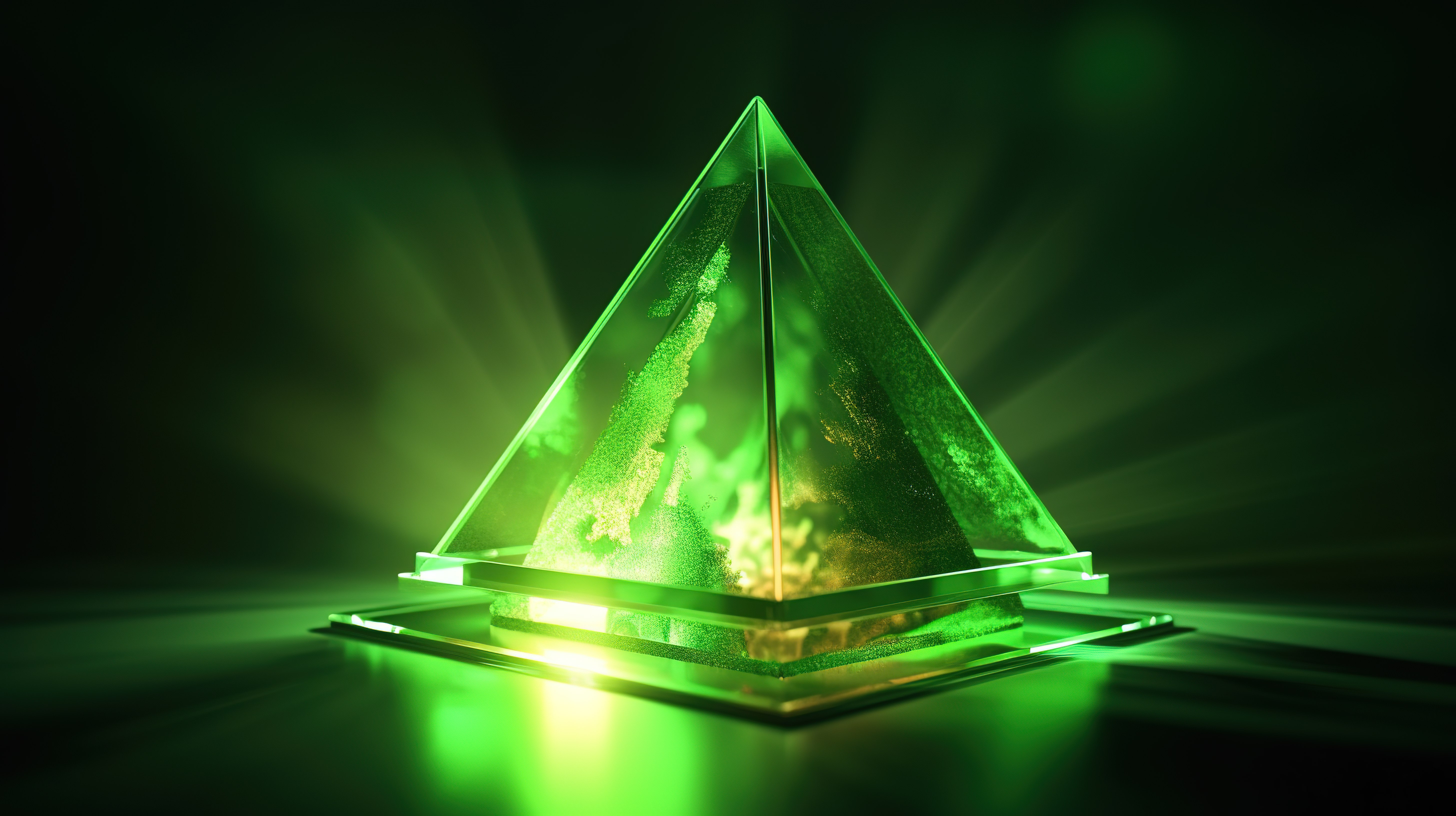 壁纸背景具有绿色发射四面体的体积光 3D 模型图片