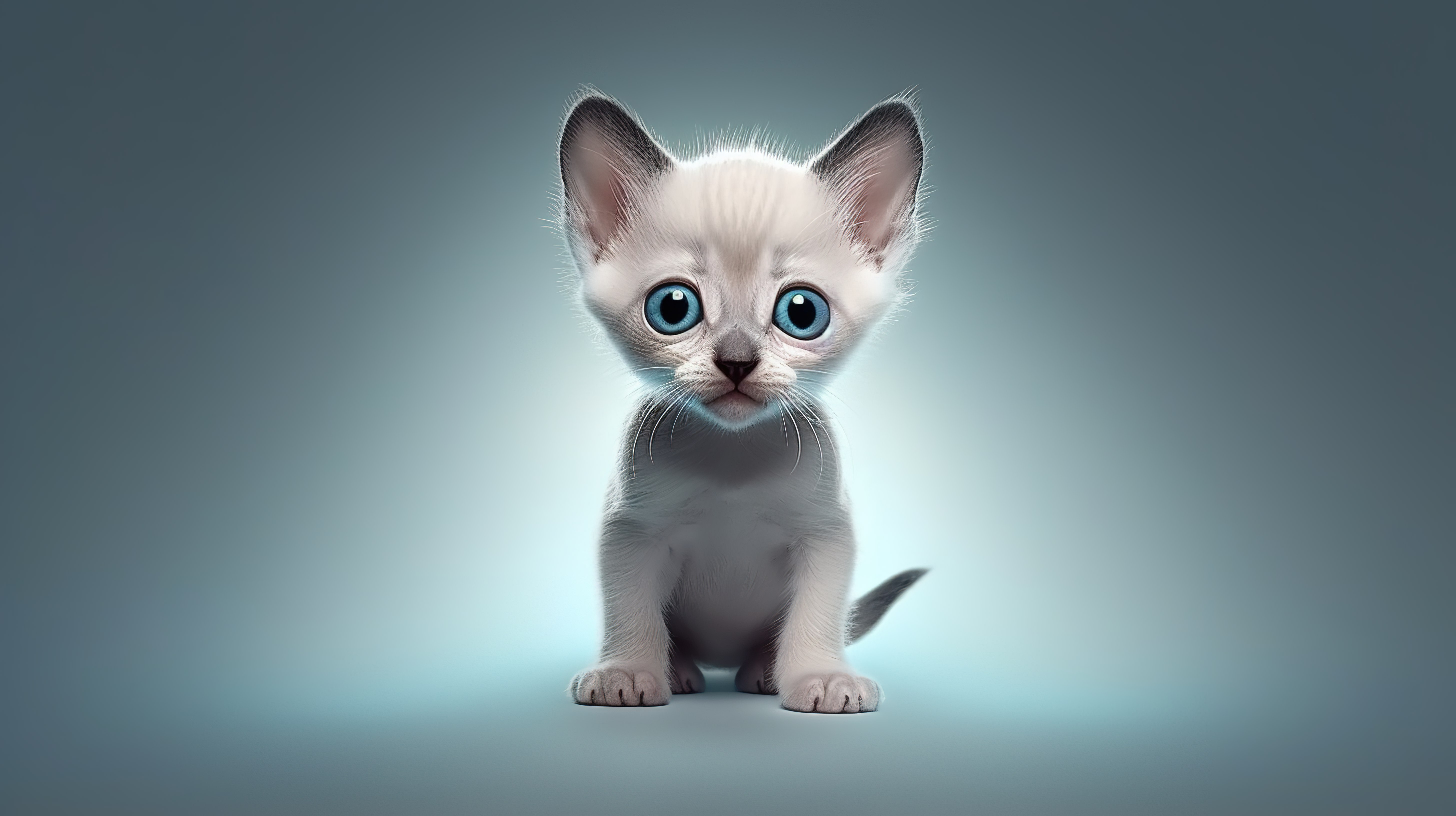 迷人的猫科动物伴侣东方风格的大发光眼睛小猫的 3D 插图图片