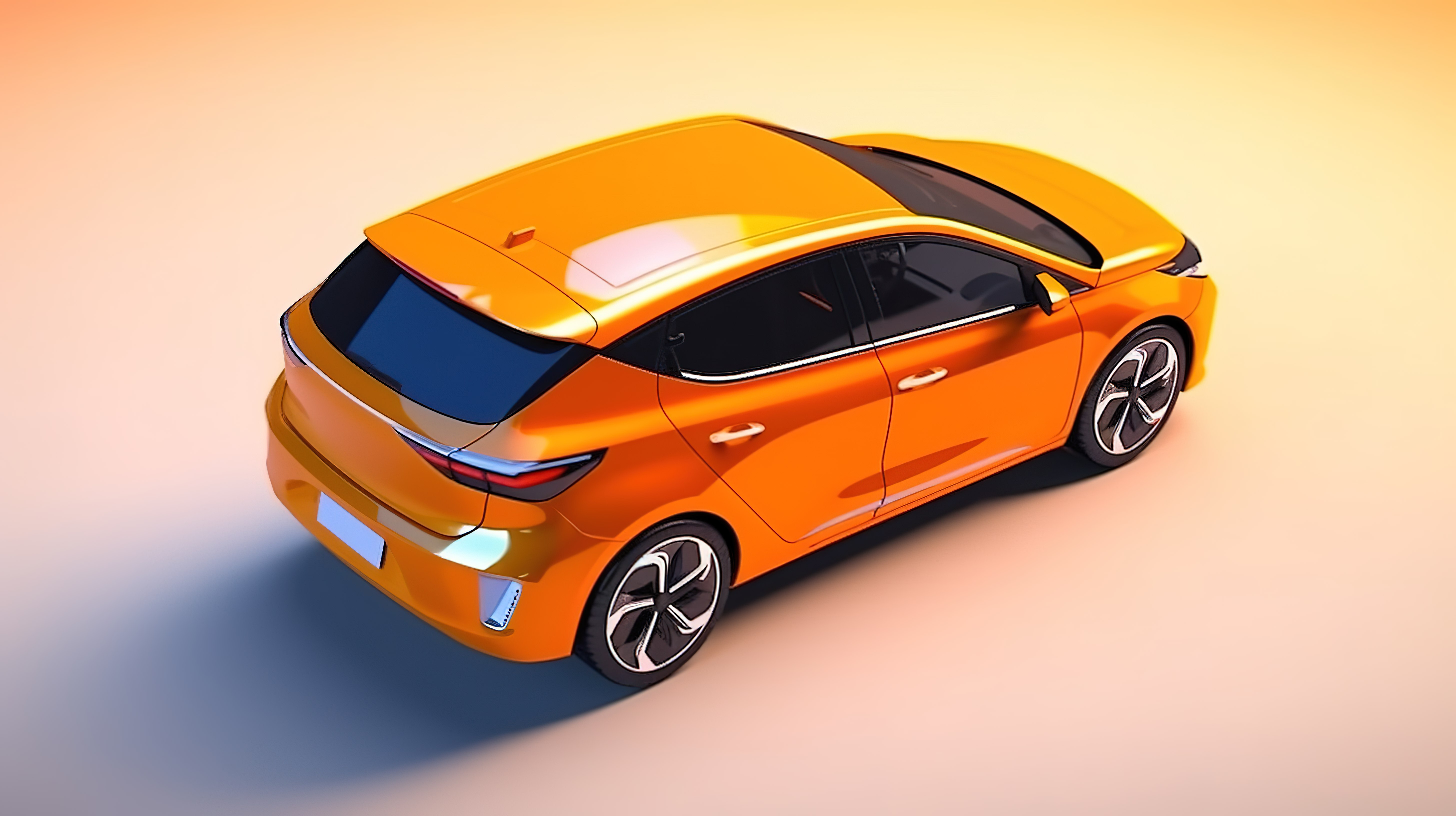橙色电动城市掀背车的 3D 插图，具有新时代的扩展续航里程图片