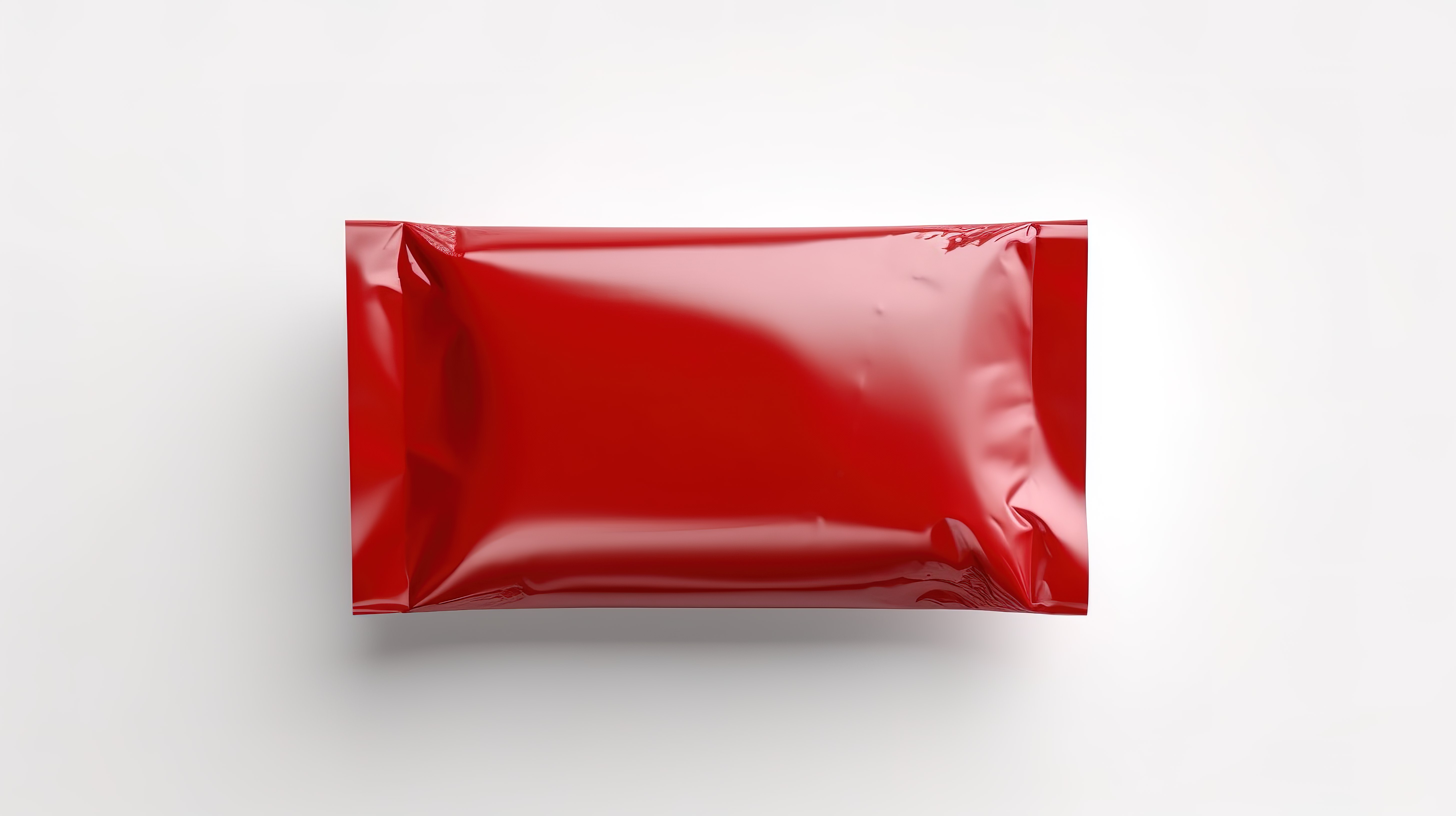 白色背景展示由红色空白包装纸制成的湿巾袋的 3D 渲染图片