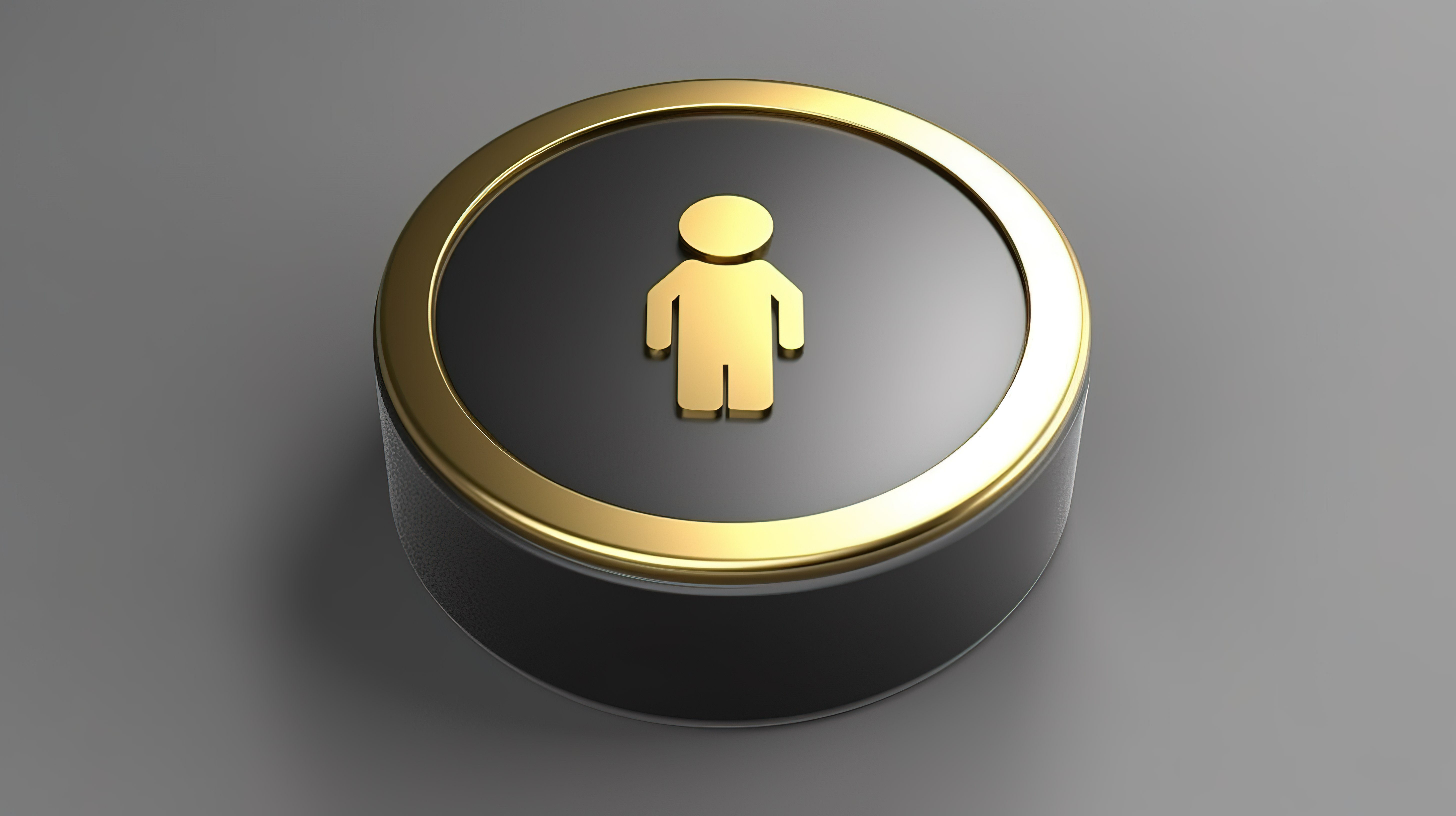 3D 渲染灰色圆形钥匙按钮，具有金色人物符号和界面 ui ux 元素图片
