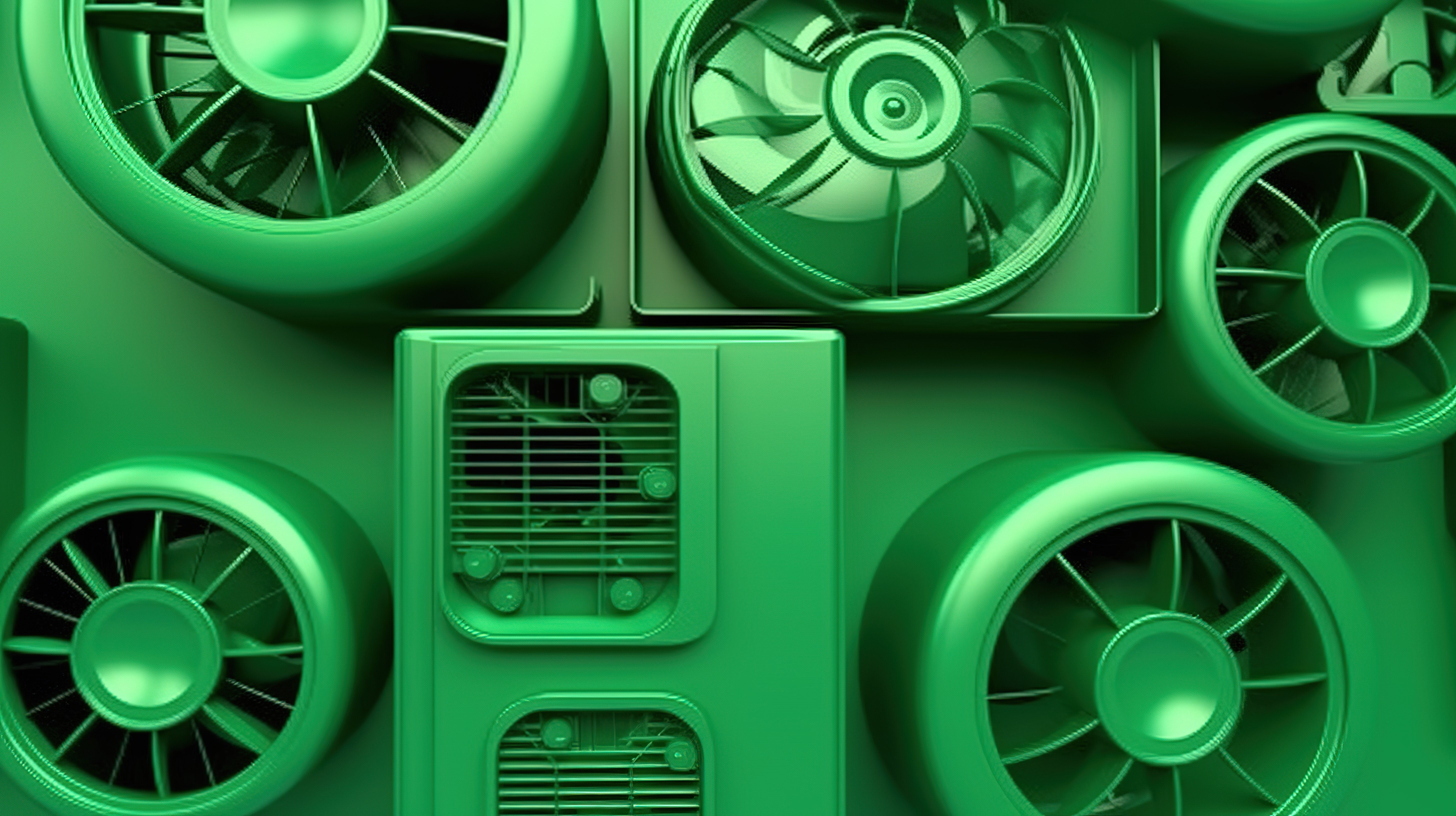 绿色背景下多功能空调系统的 3d 渲染图片