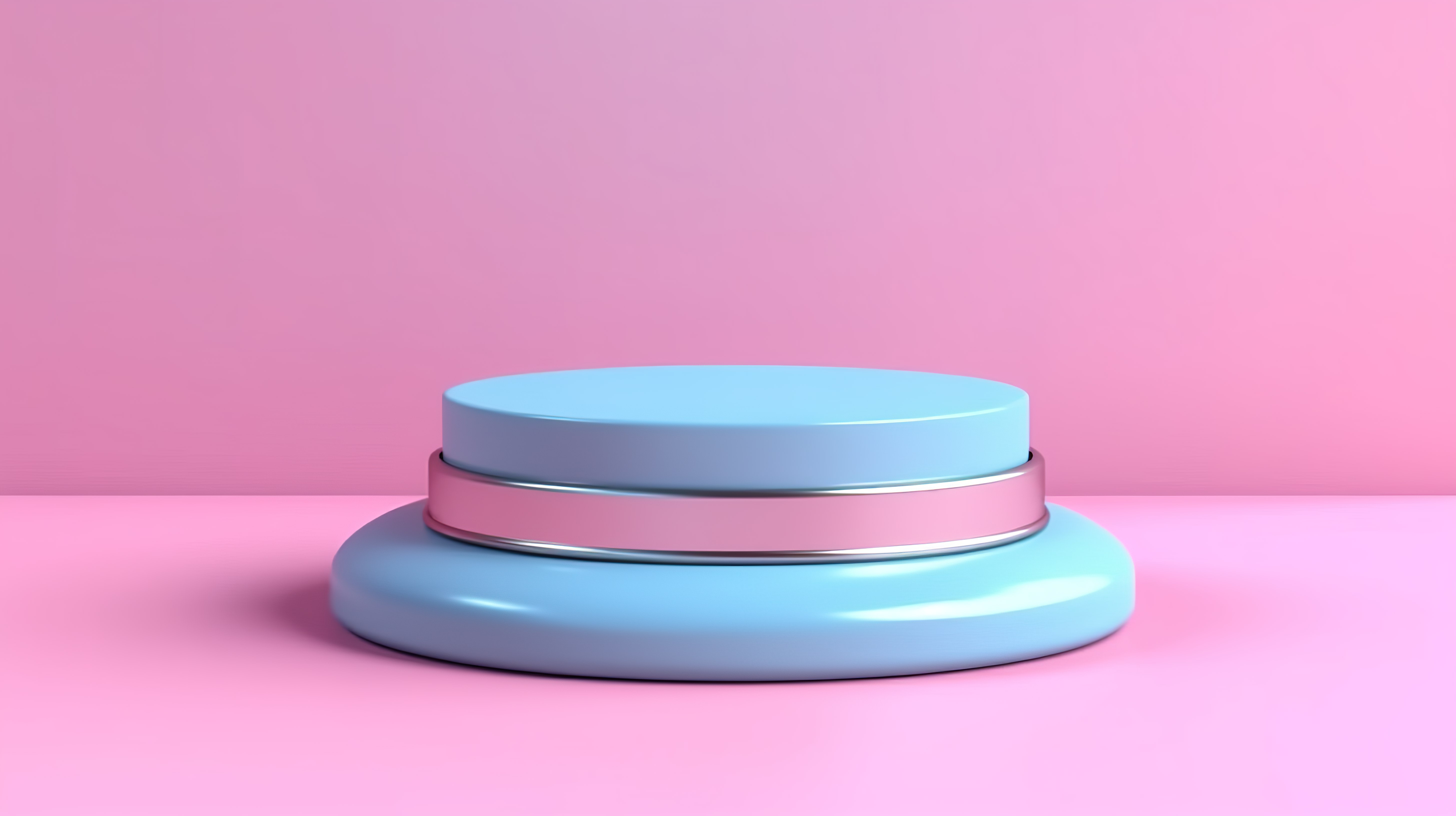 粉红色背景下蓝色讲台底座或平台的 3D 渲染图片