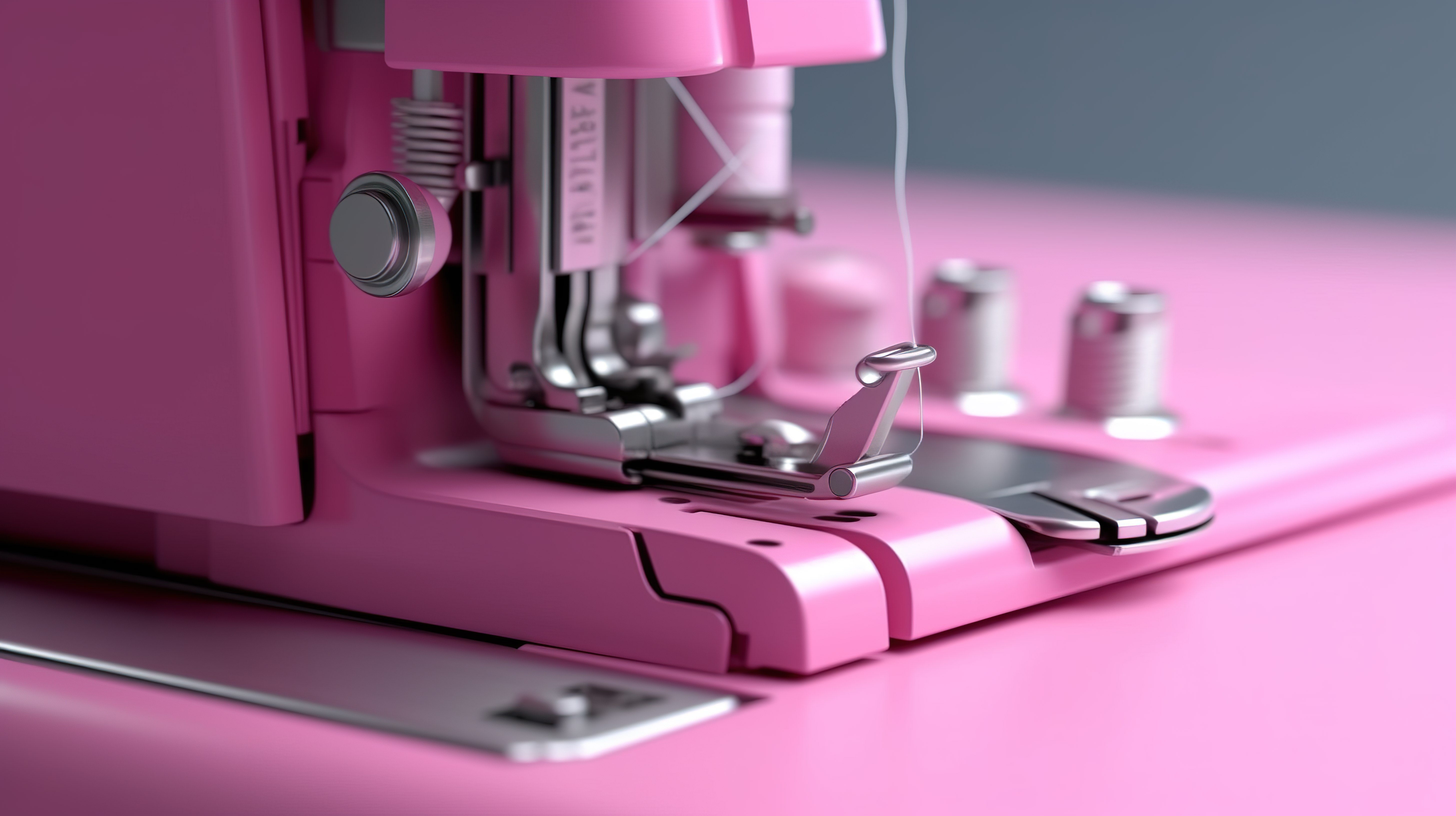 灰色背景 3D 插图上的缝纫生产必需品粉色包缝机图片