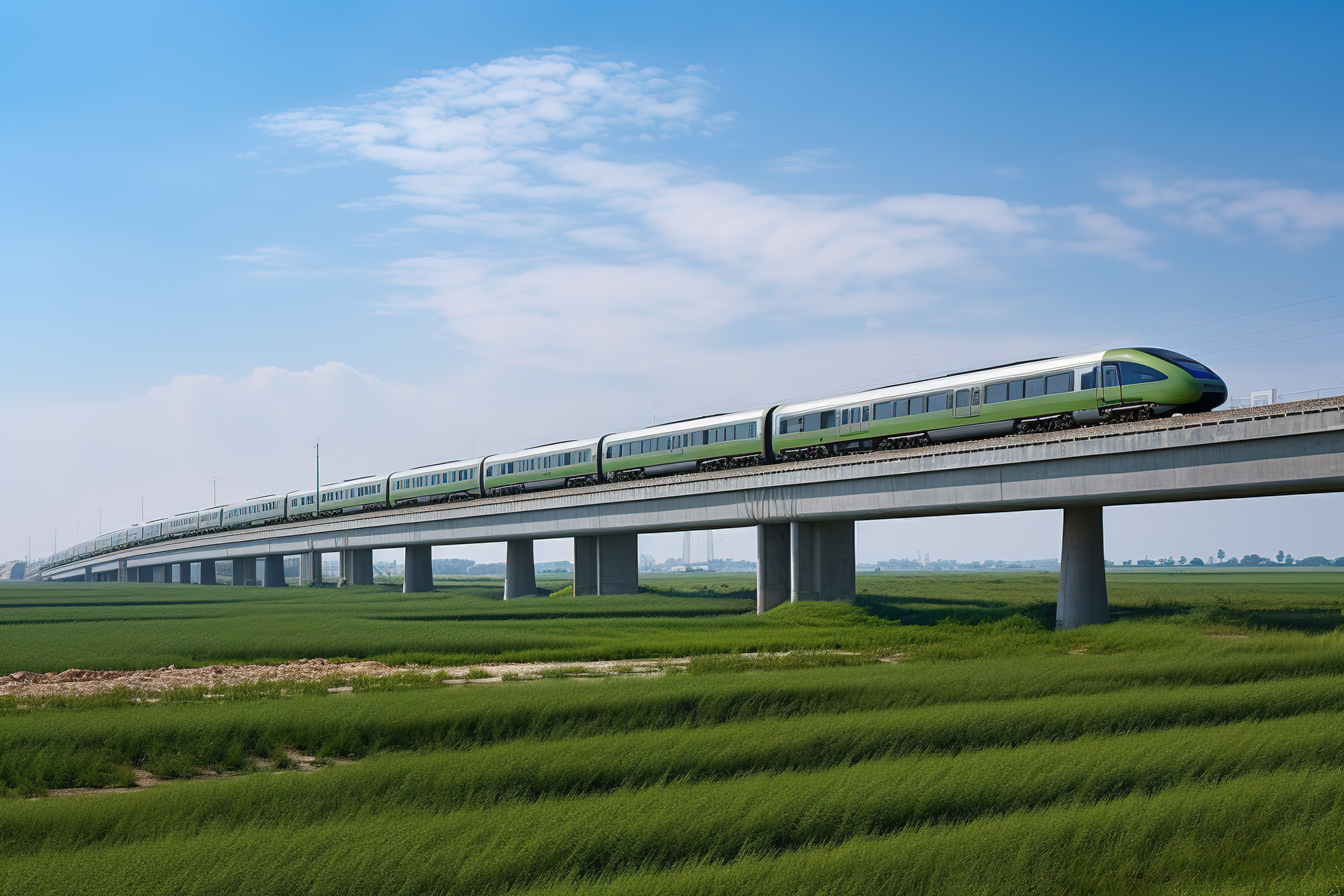 田野上的铁路上的火车图片