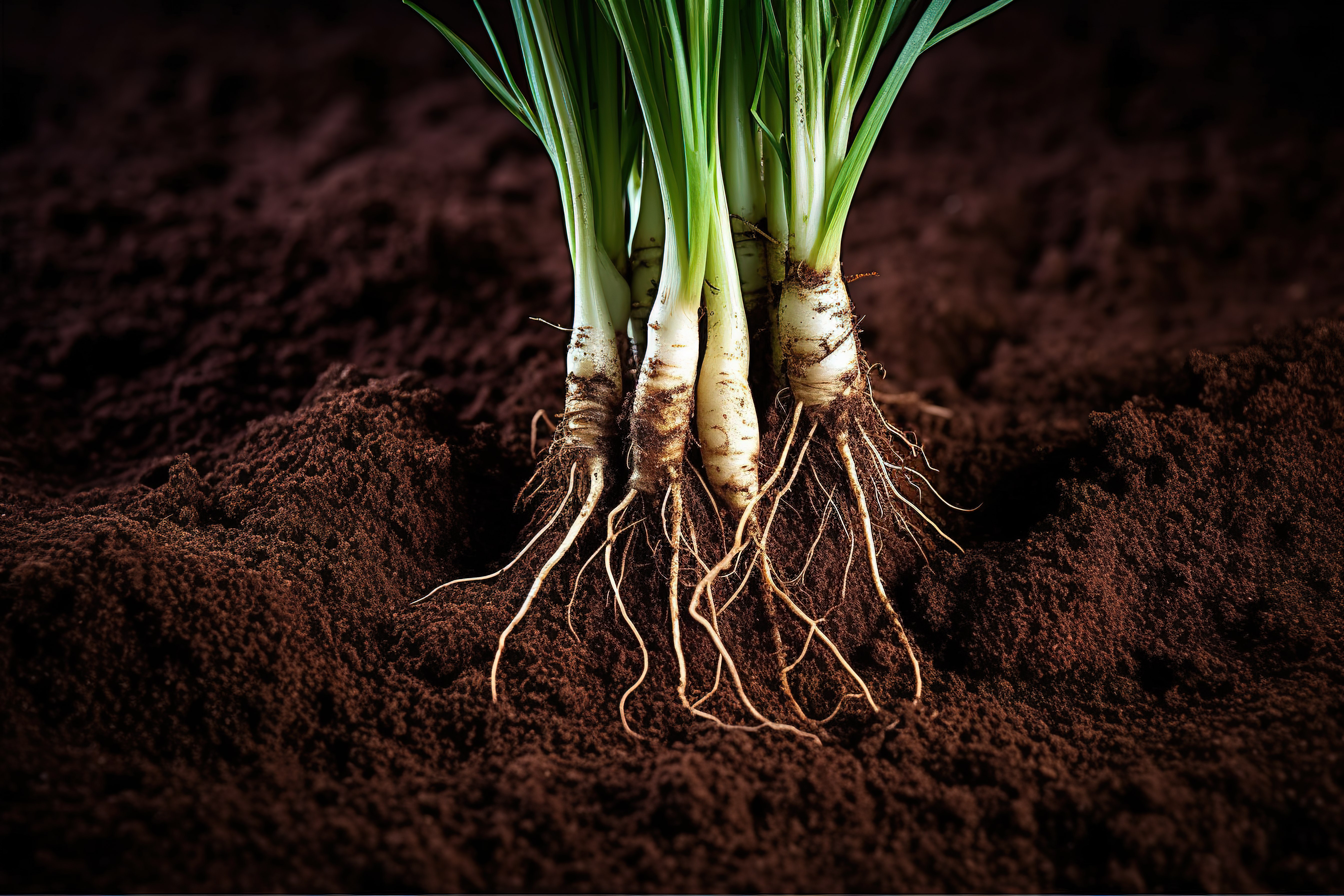 芹菜根生长在土壤中图片