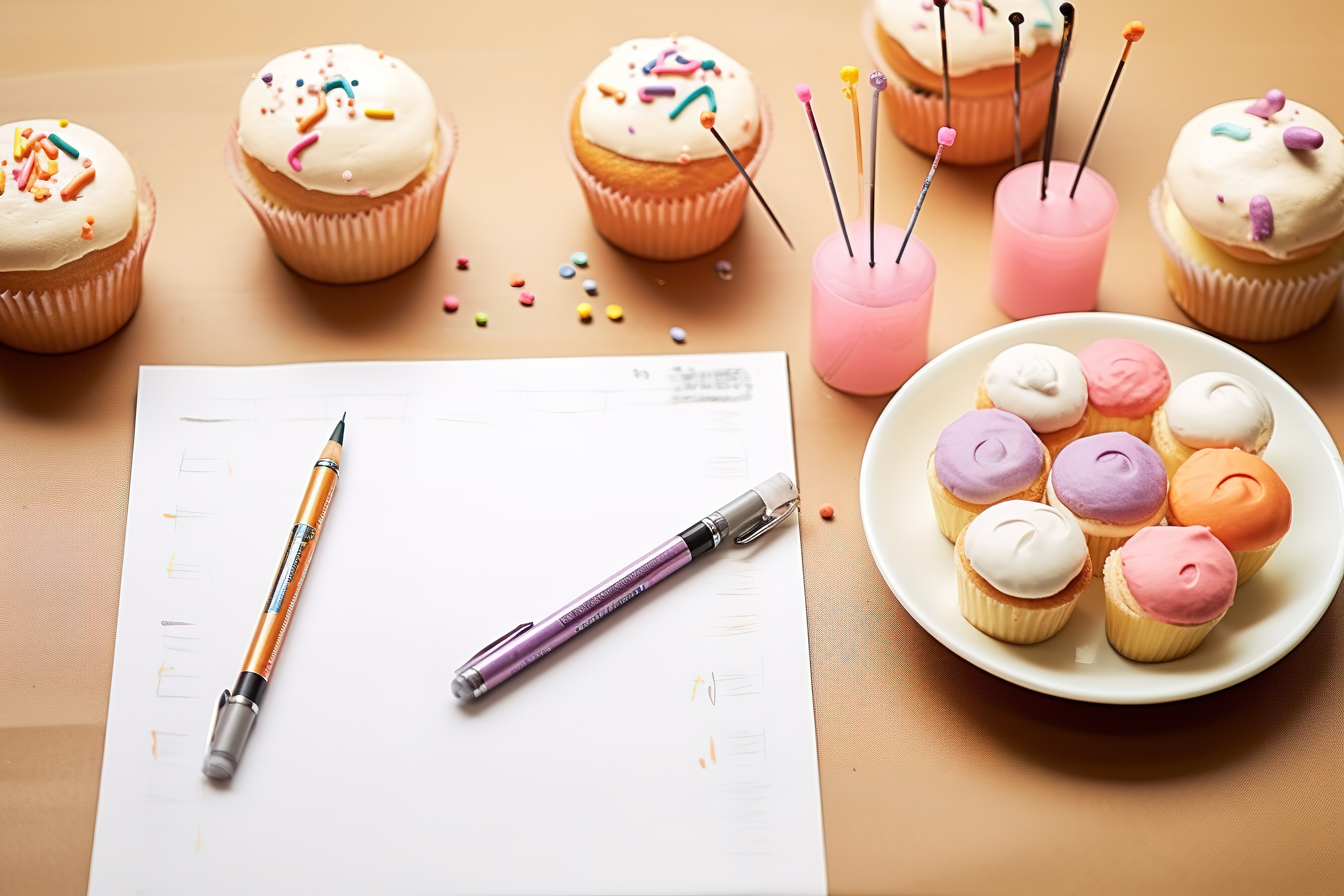 生日蛋糕 带有糖霜和彩色铅笔的蛋糕图片