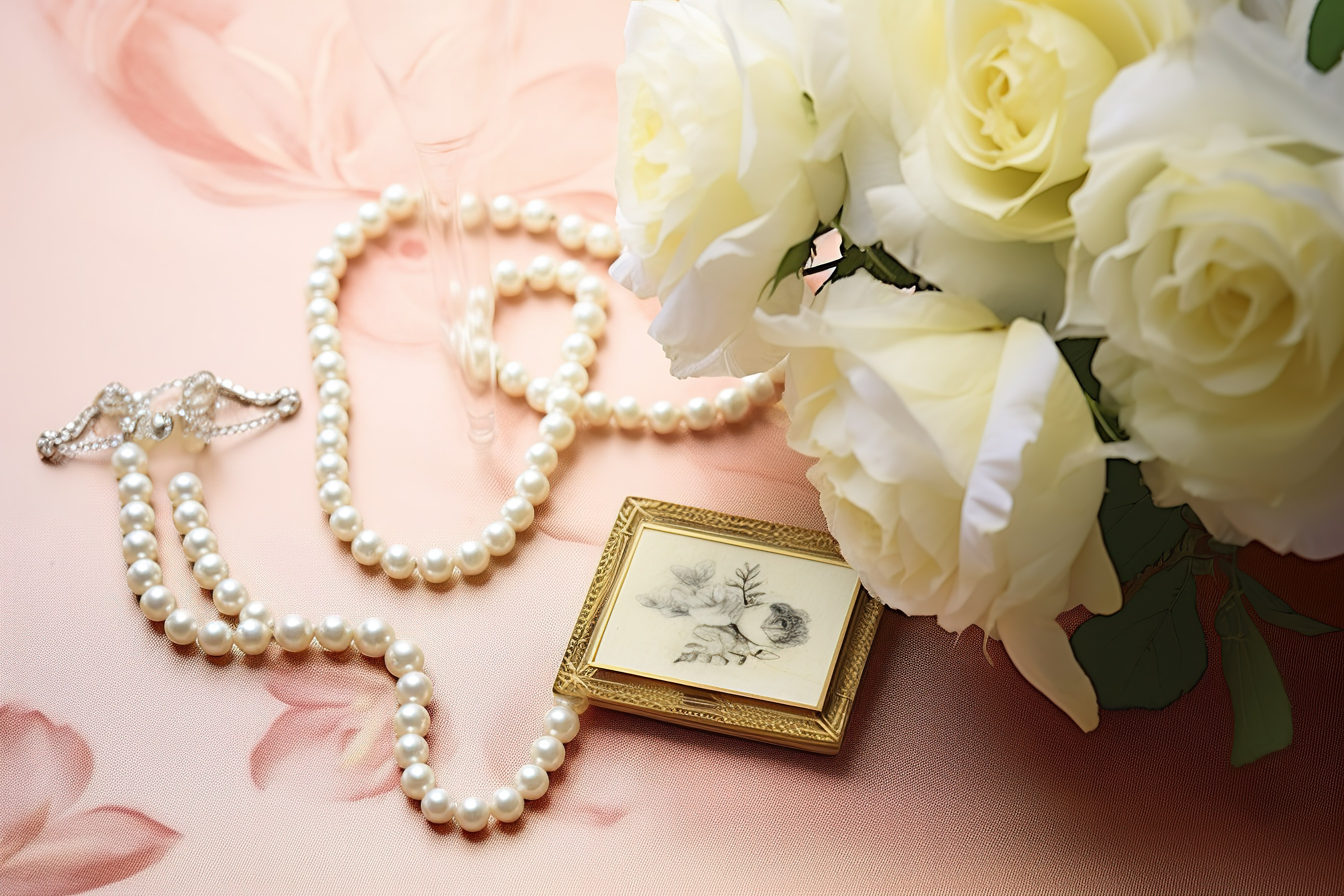 珍珠首饰卡珍珠花和珍珠项链图片