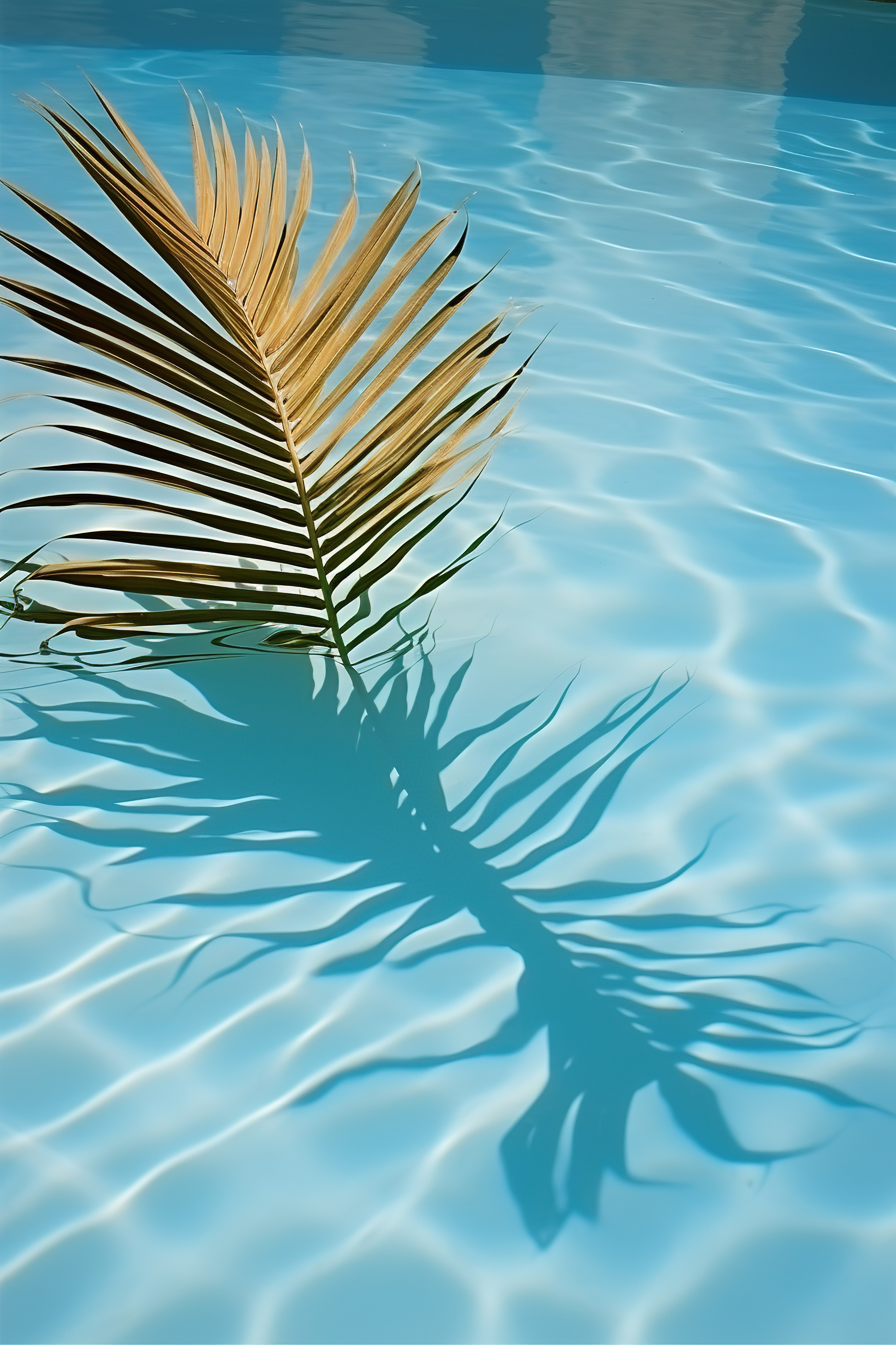 棕榈树的影子在水池中图片
