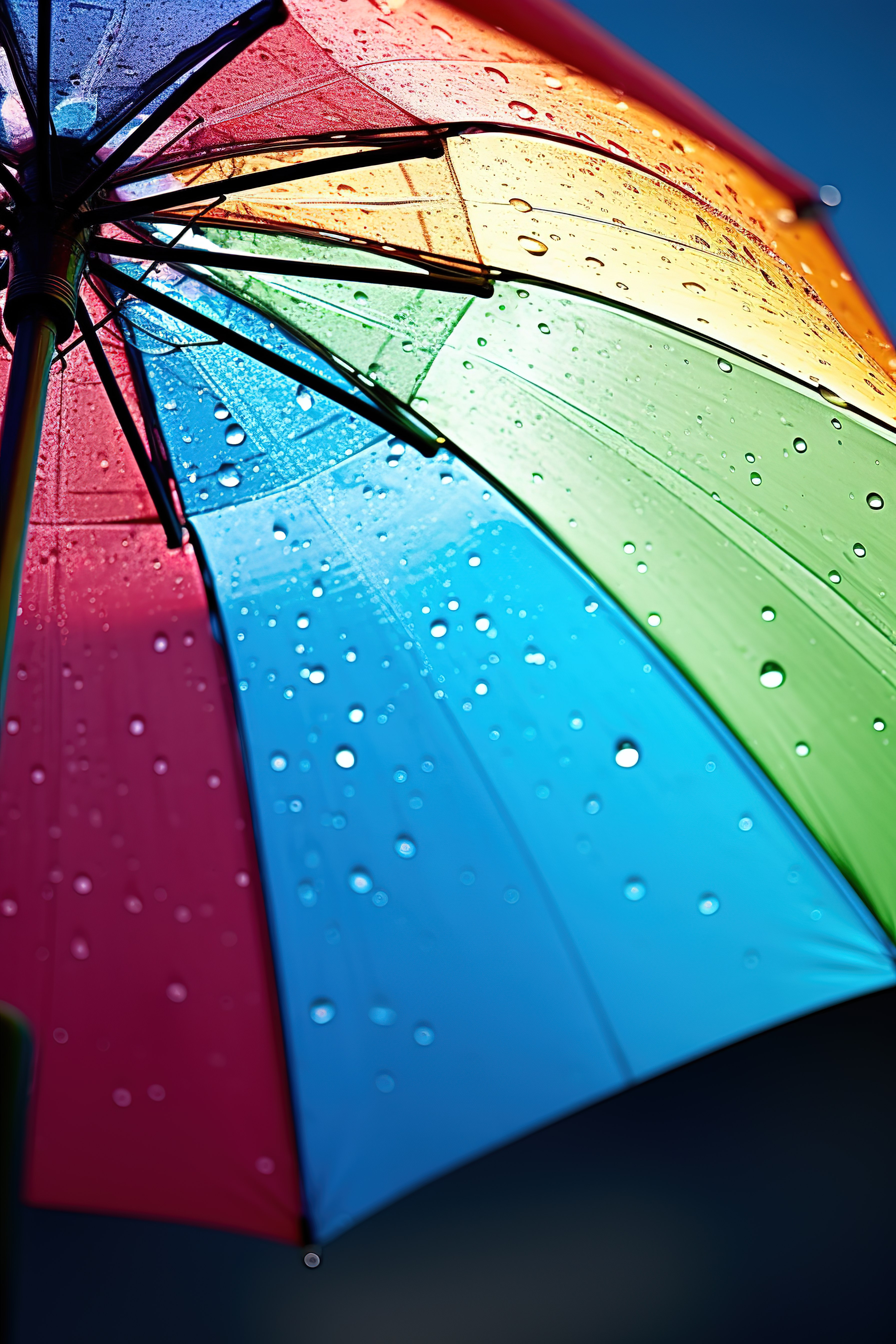 雨滴飞溅的彩色雨伞图片