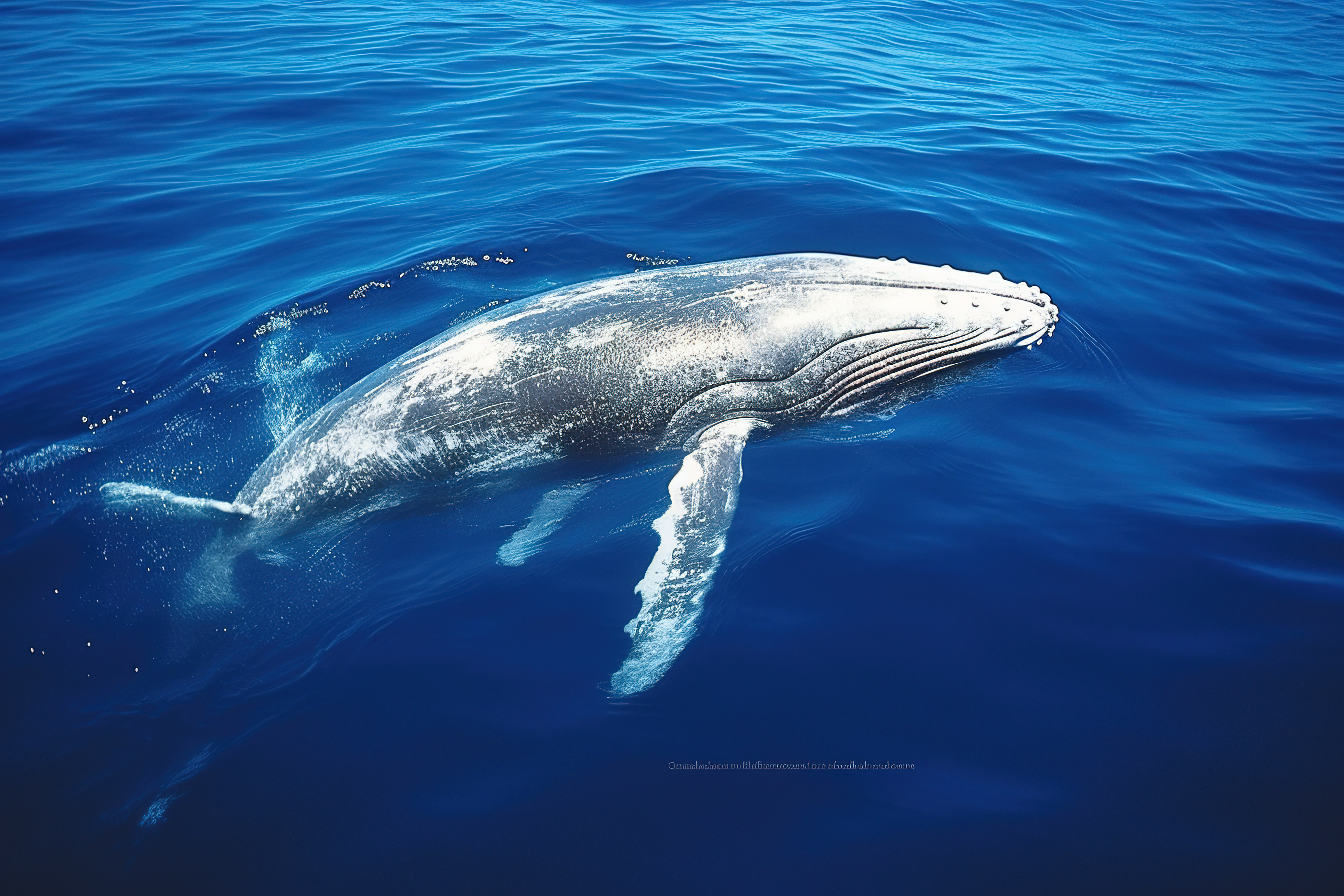 座头鲸在蓝色的大海中游泳图片