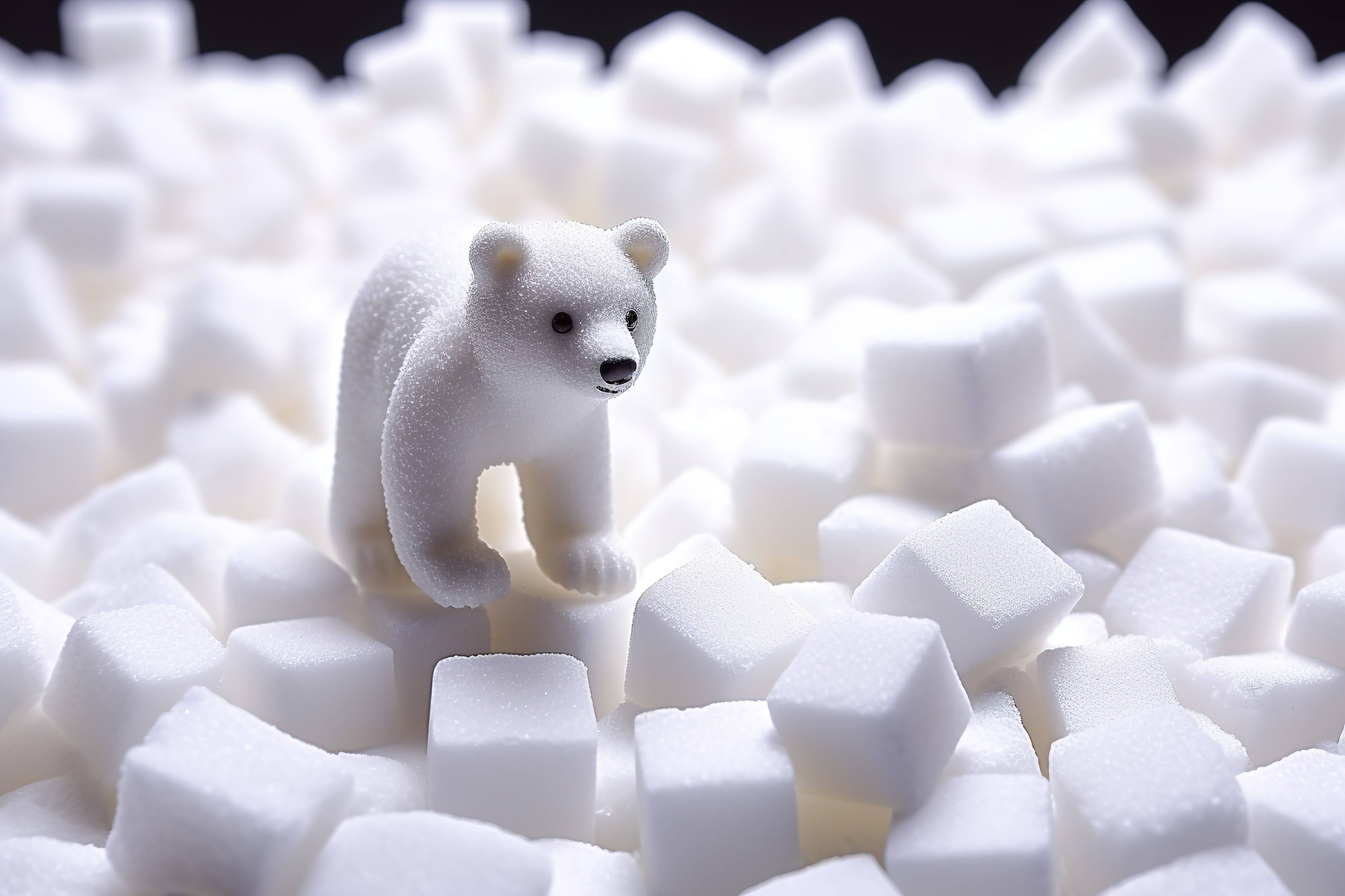 一只小熊站在一些白色的糖块上图片