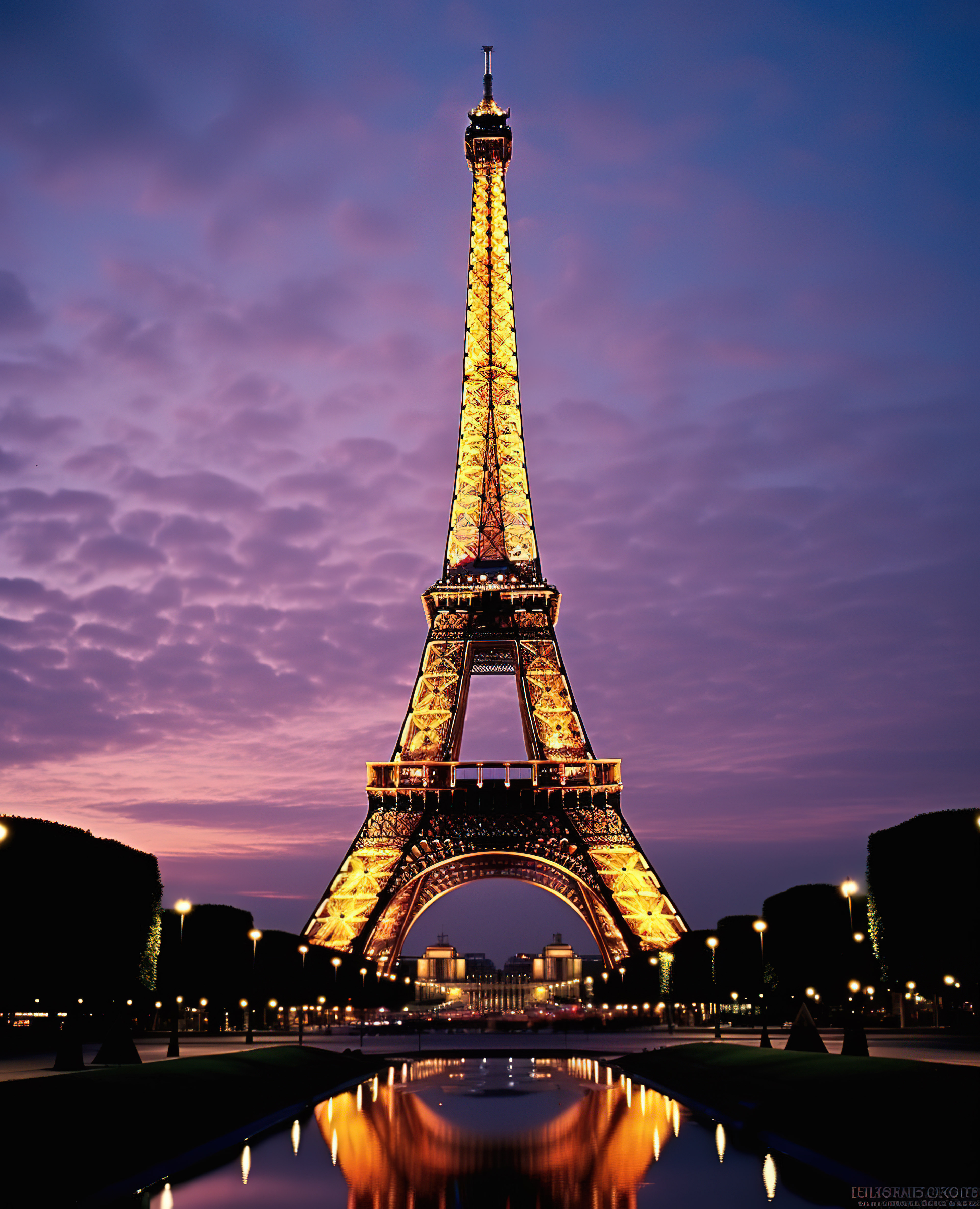 巴黎的埃菲尔铁塔在黄昏时分被点亮图片