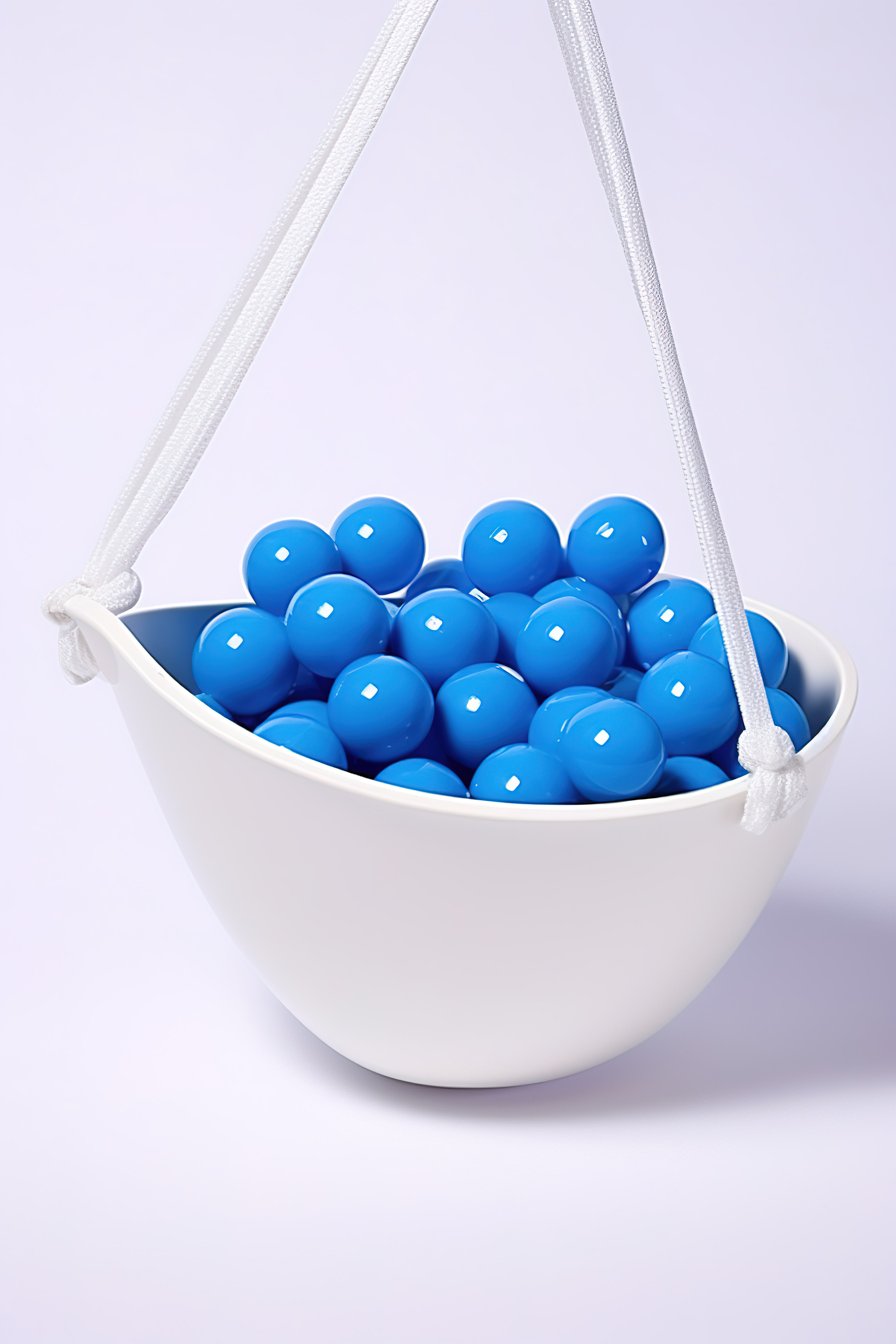 蓝色碗中的蓝色珠子，白色表面上有蓝色标签图片