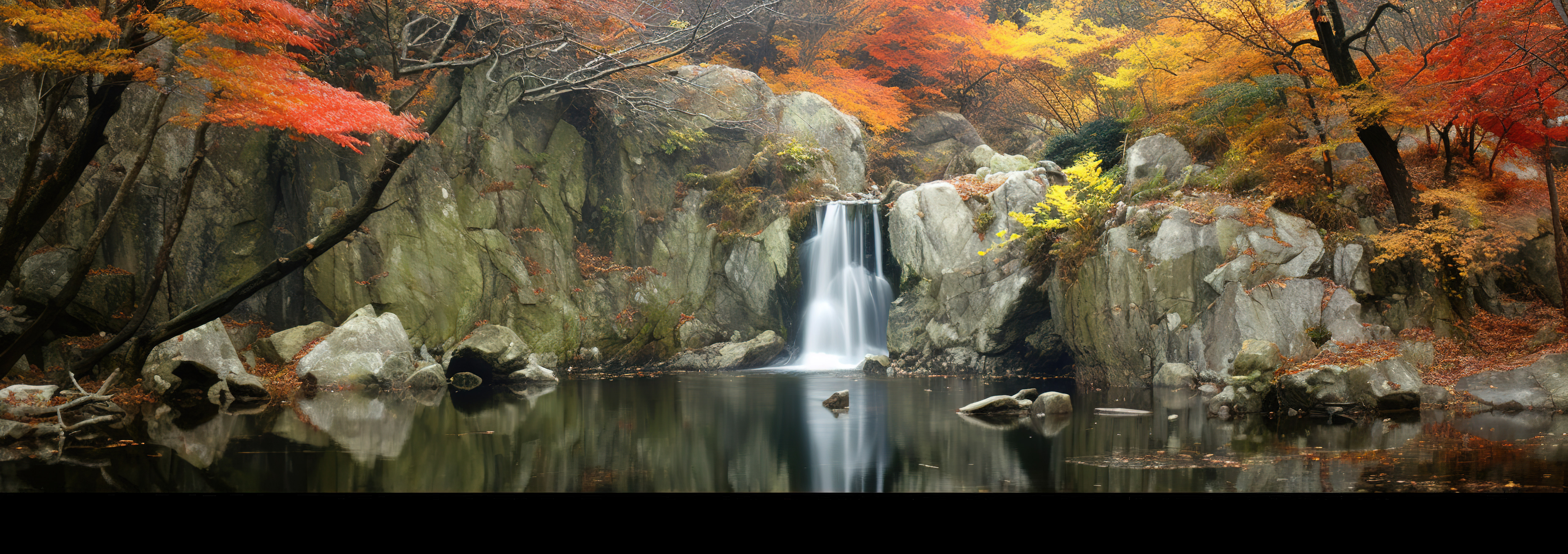 秋天森林里的瀑布图片