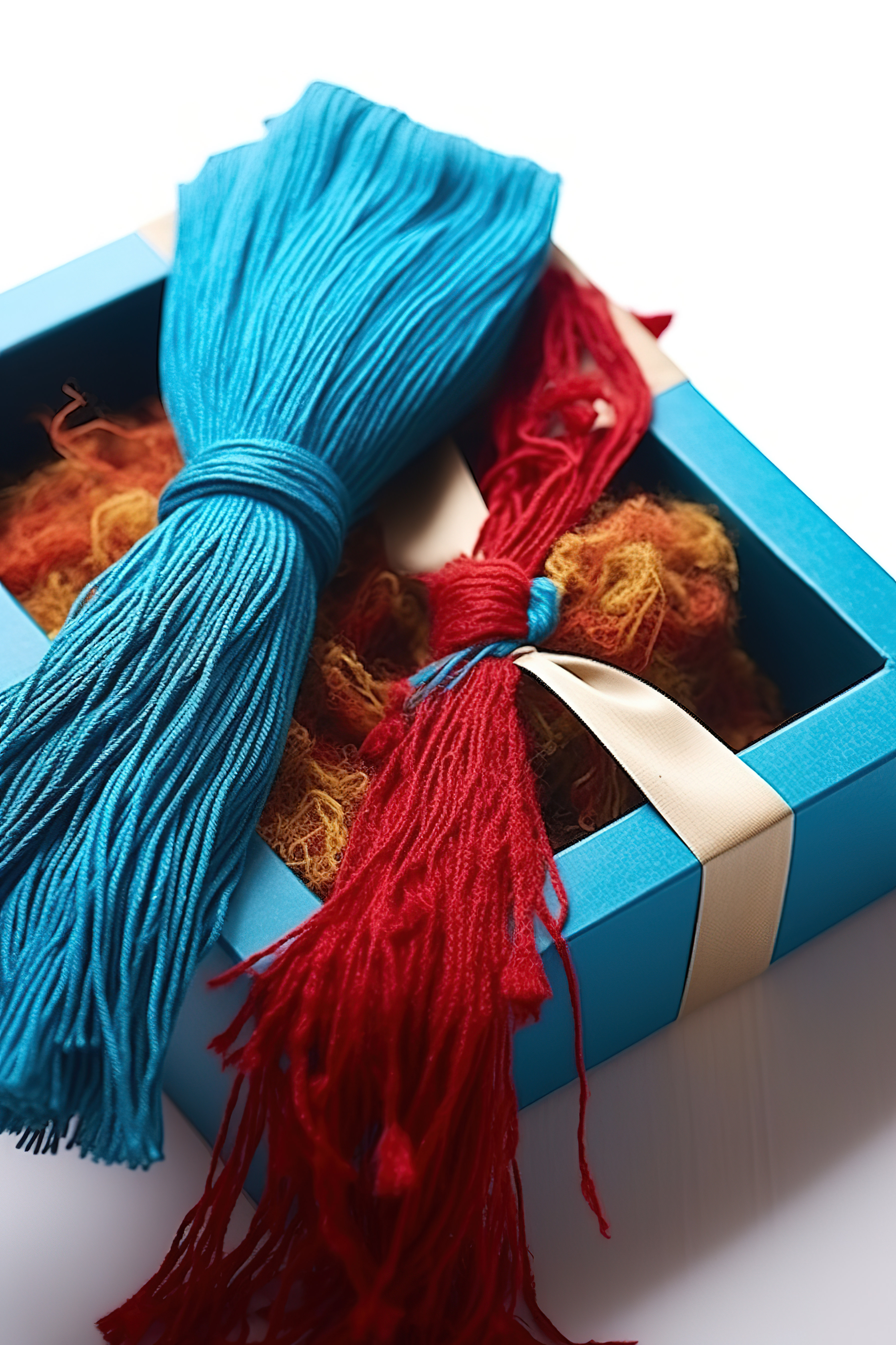 礼品盒里有一条带流苏的蓝色围巾图片