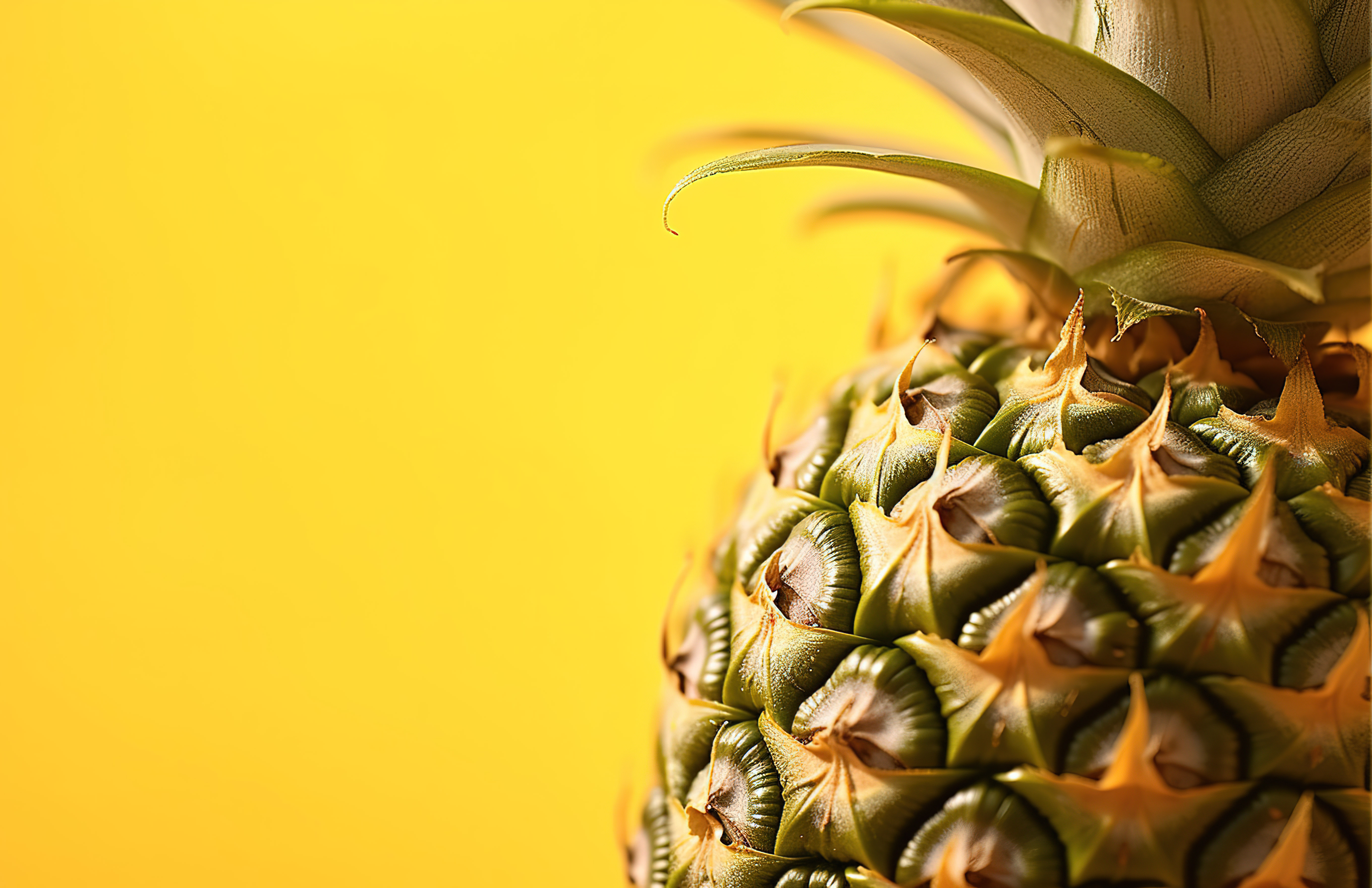 黄色背景阳光下的菠萝图片