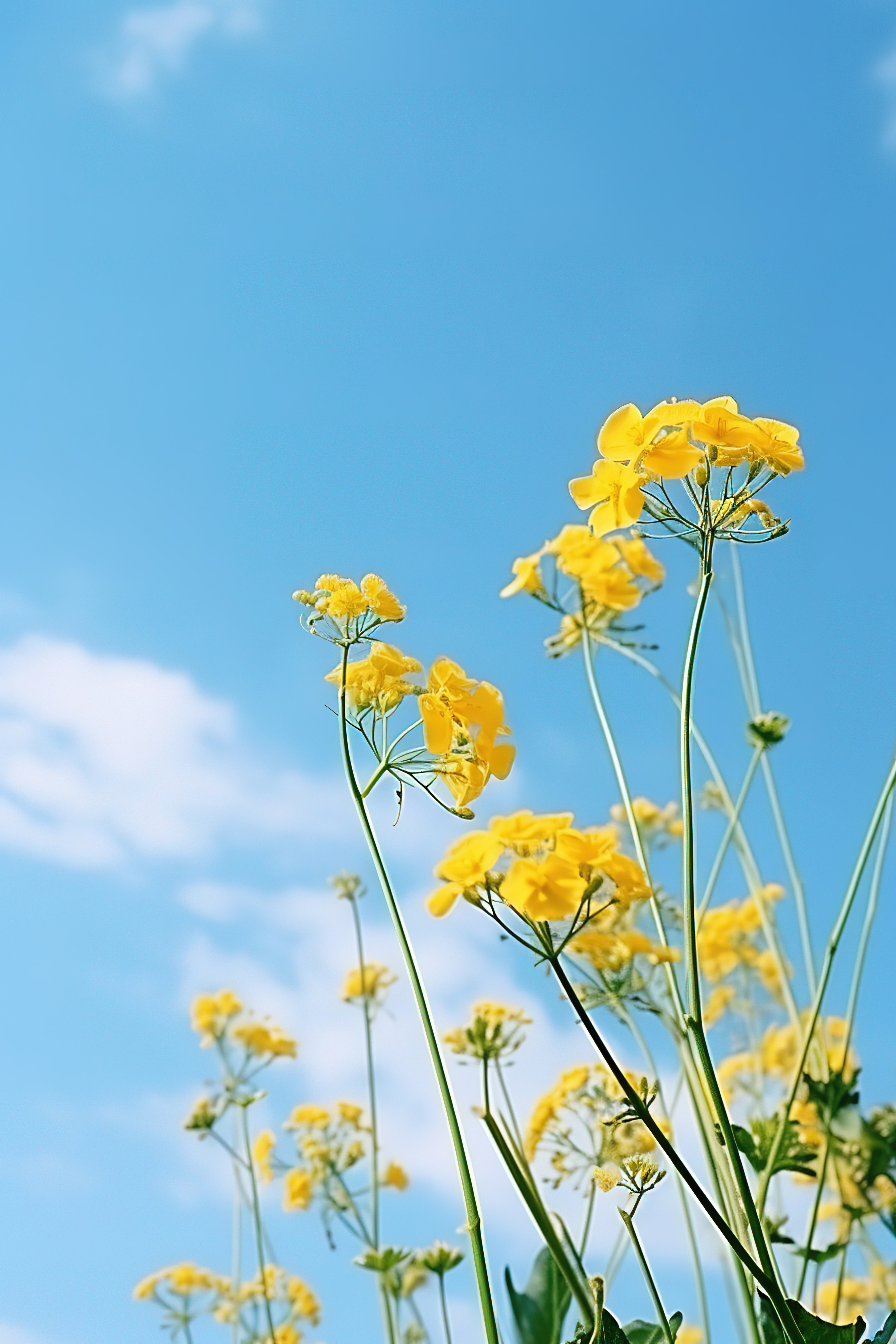 蓝天映衬下田野里的黄色植物图片