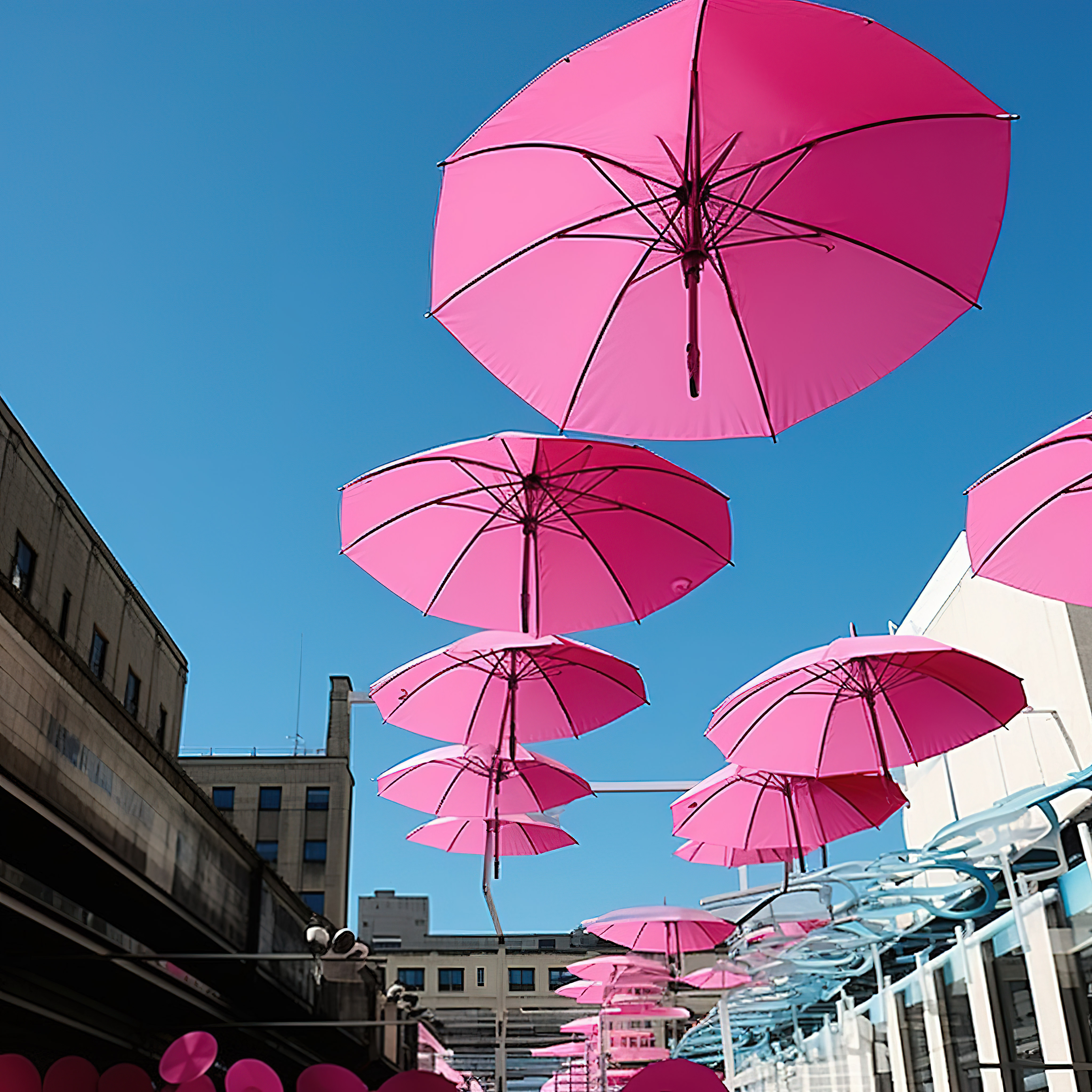阳台上的粉色雨伞图片
