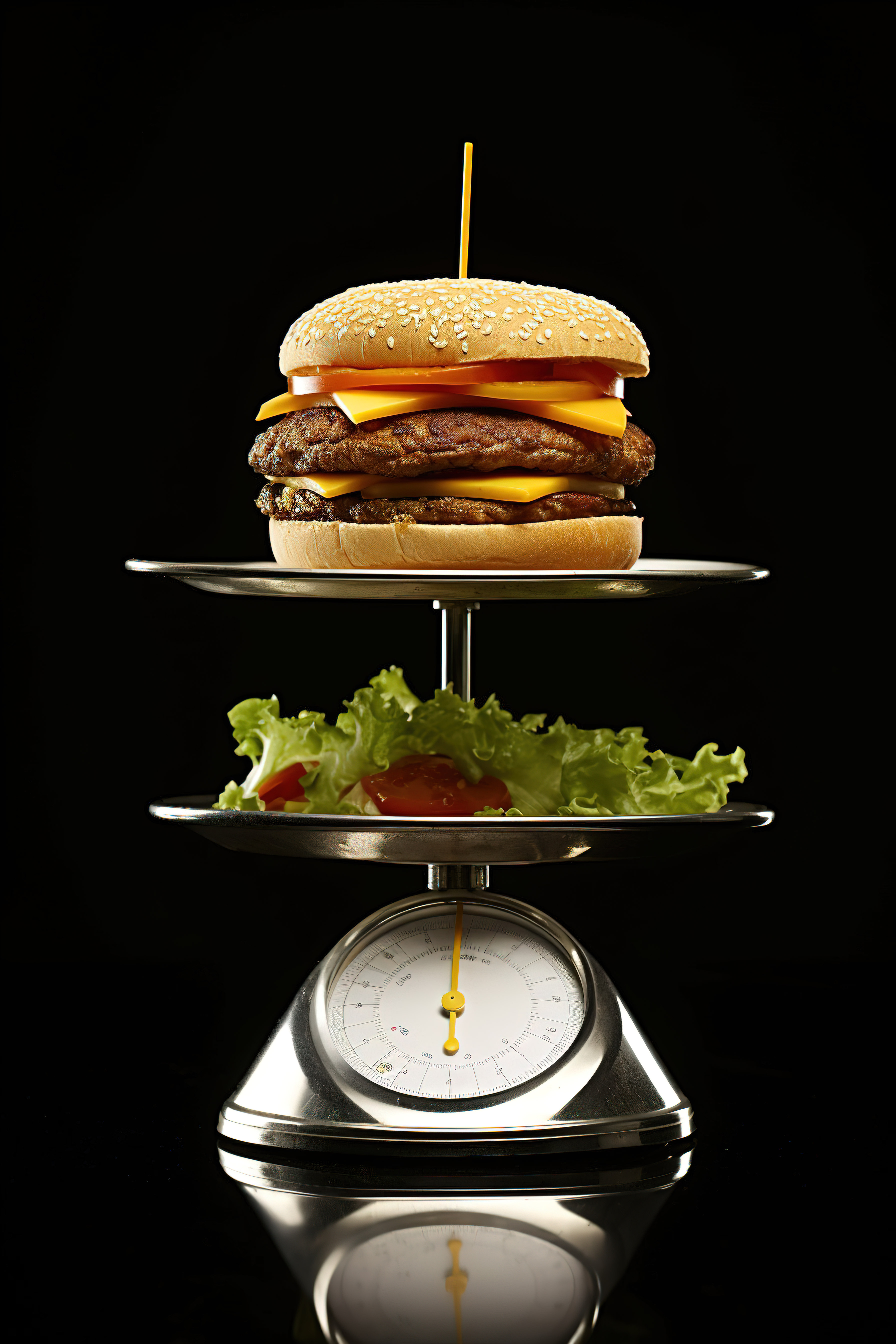 一个汉堡放在秤上图片