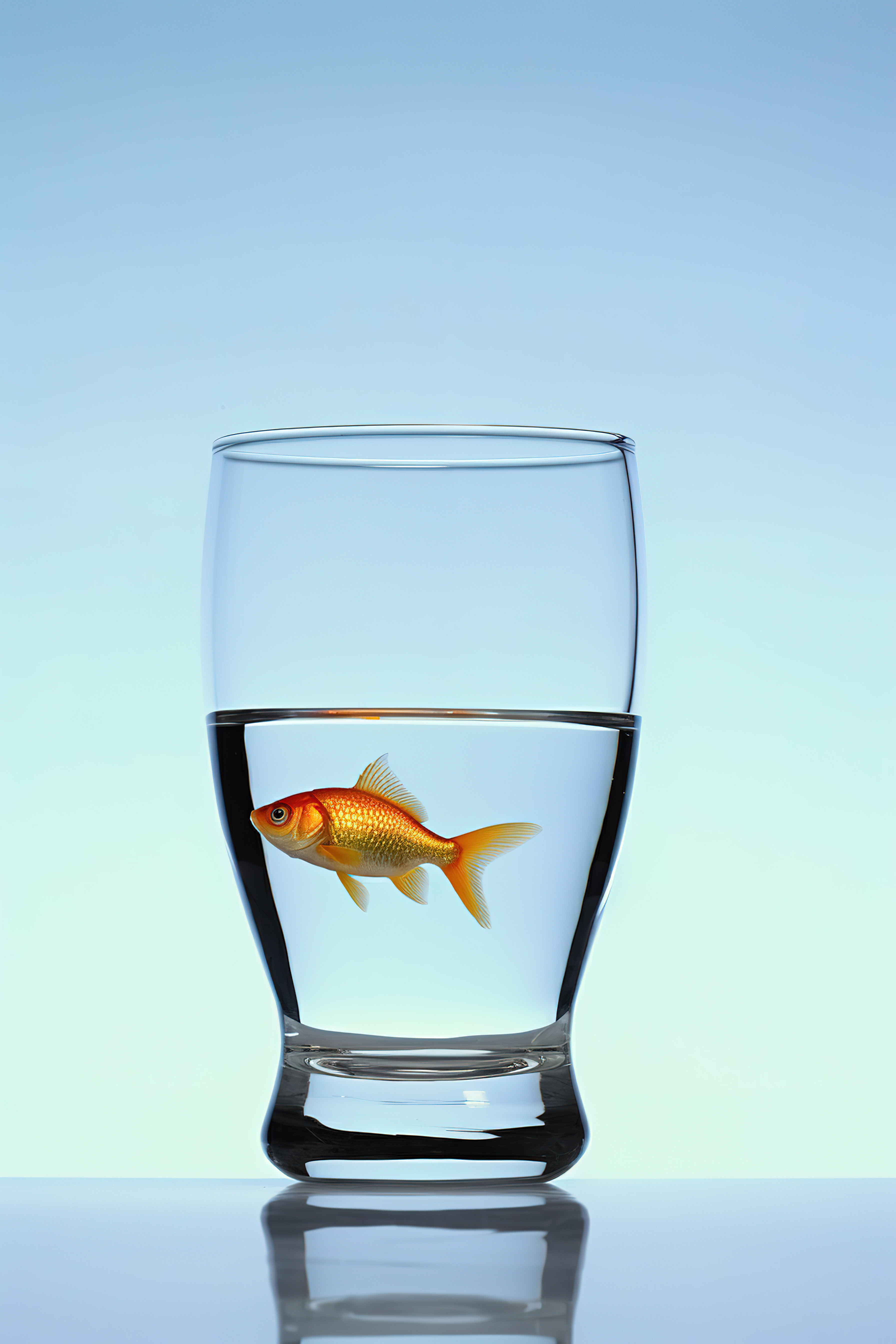 鱼在玻璃和水的水中游泳图片