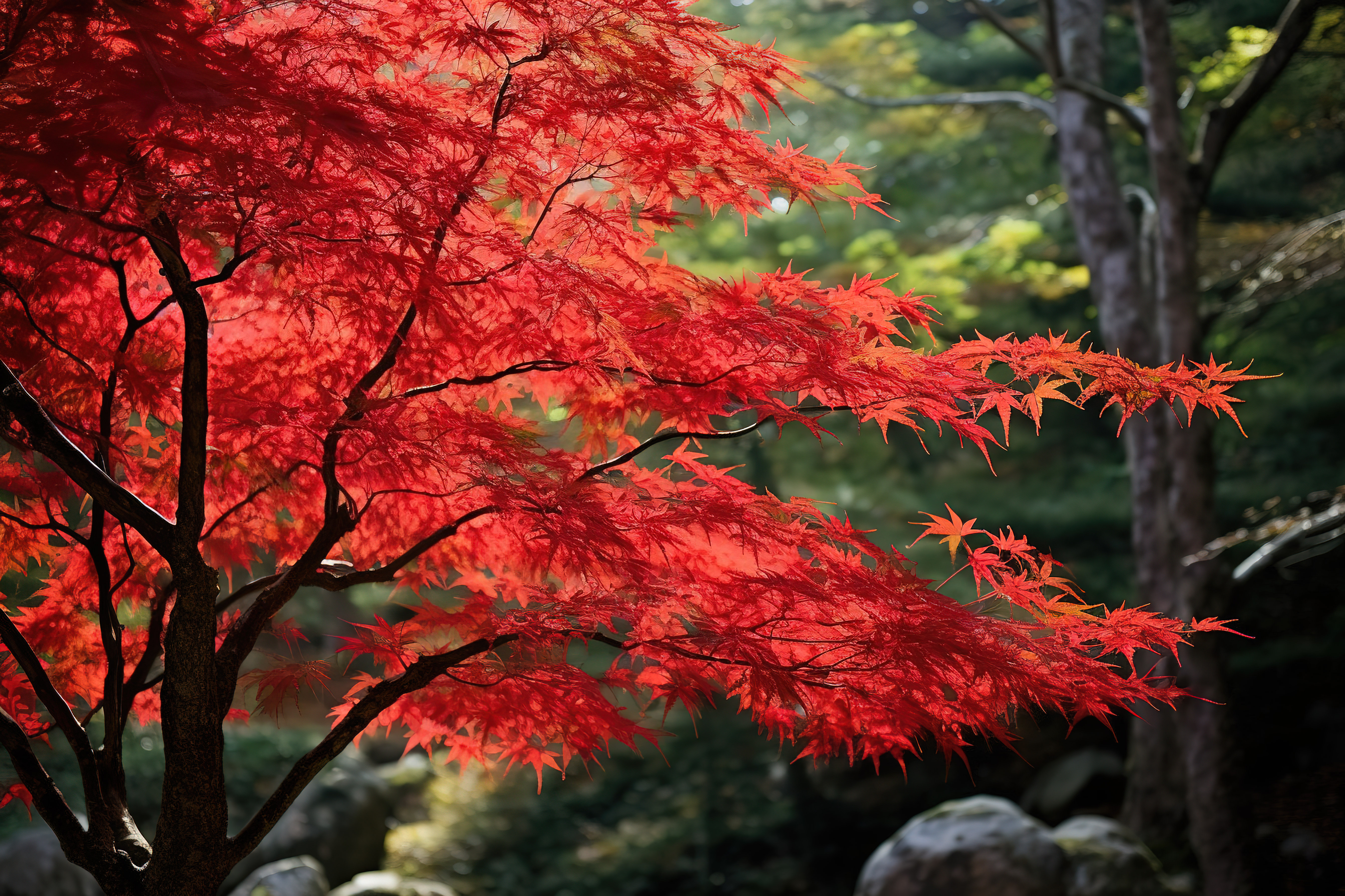 森林里一棵色彩美丽的红枫树图片
