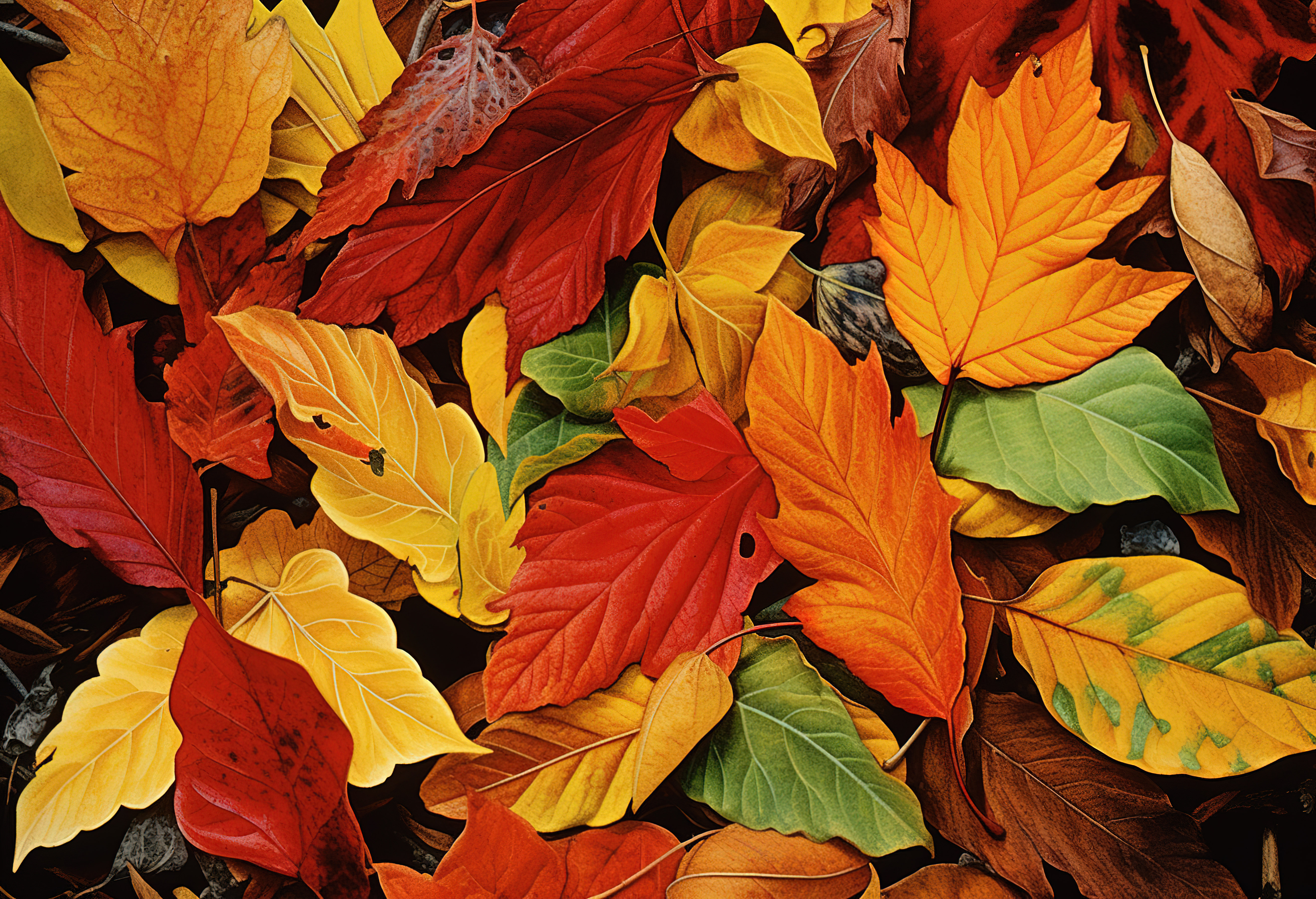 不同颜色的叶子排列成一堆图片