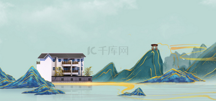 地产山水画Banner海报