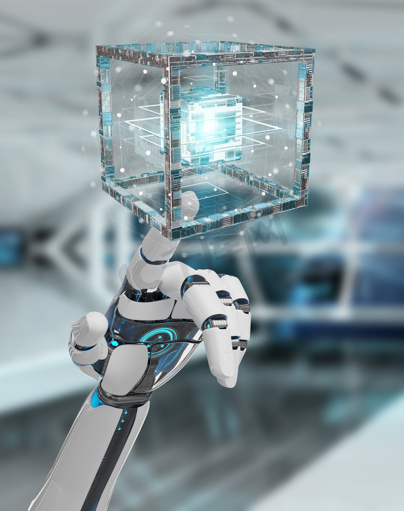 白色机器人手创造未来技术结构 3d renderi图片