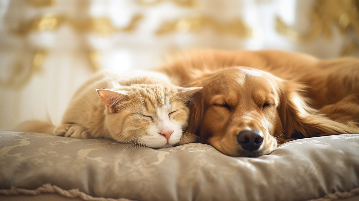 猫和狗在一起睡觉图片