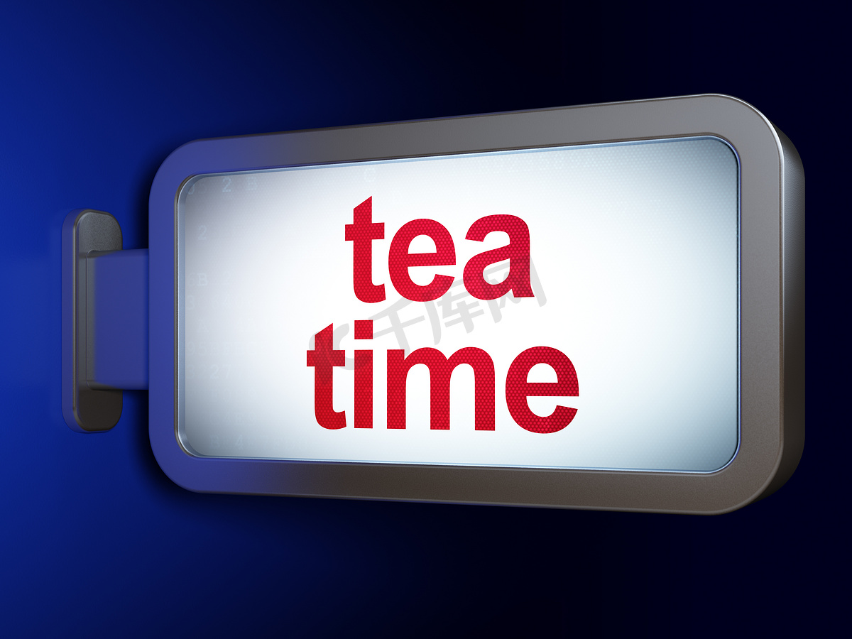 时间轴概念：广告牌背景上的下午茶时间图片