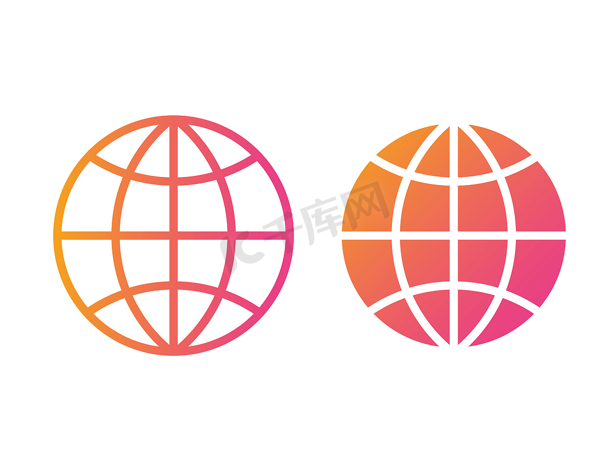 橙色到粉红色矢量彩色全球地球细线图标图片