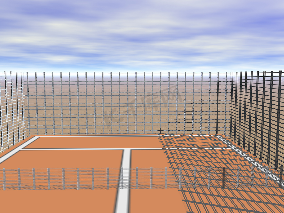 带标记和围栏的 Ash 网球场图片