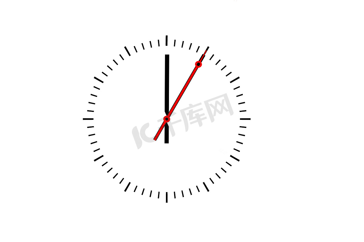 时钟，表盘上有分针和红色秒针指示 1图片