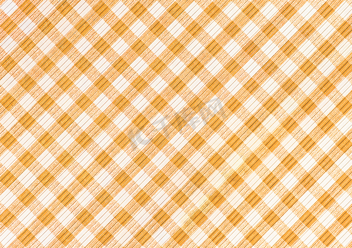 橙色和白色抽象格子图案背景、野餐格子桌布、方形织物纹理图片