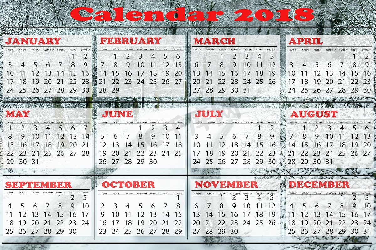 2018 年简单日历模板图片