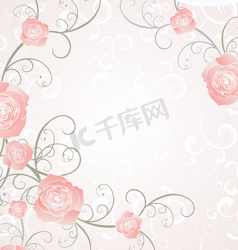矢量玫瑰框粉色，浪漫爱情插画图片