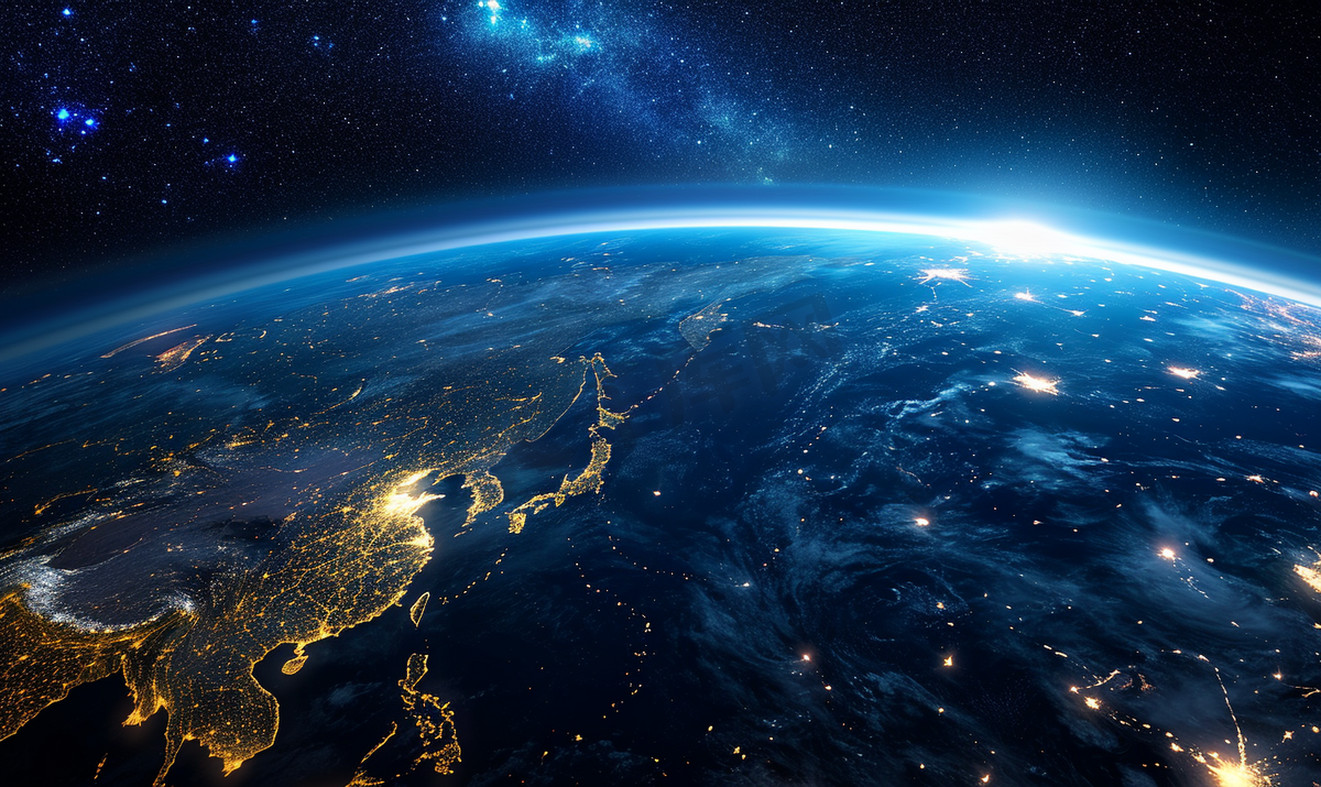 太空拍摄地球城市灯光图片