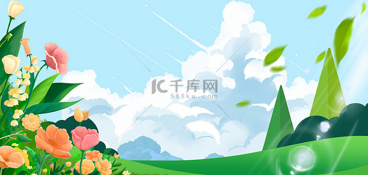 春天天空插画背景