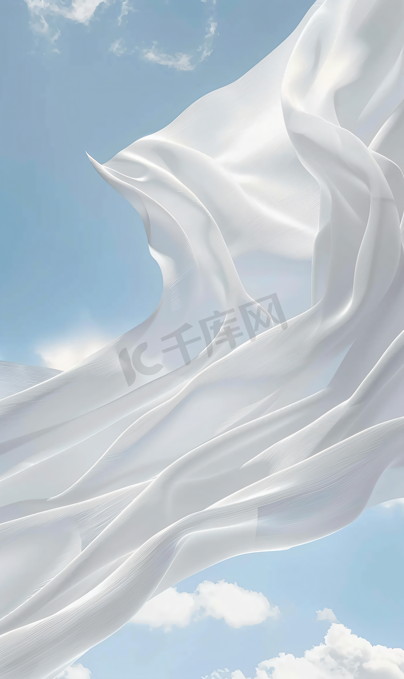 漂浮在空中的白色棉布图片