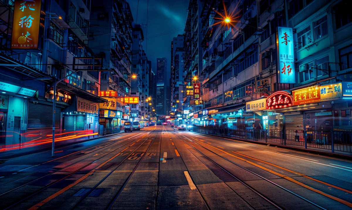 香港街头夜景图片