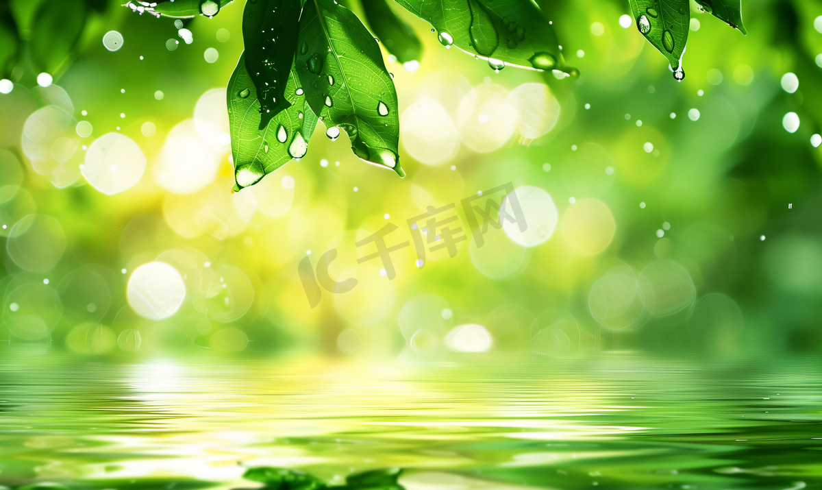 水滴绿叶微距清新环境图片