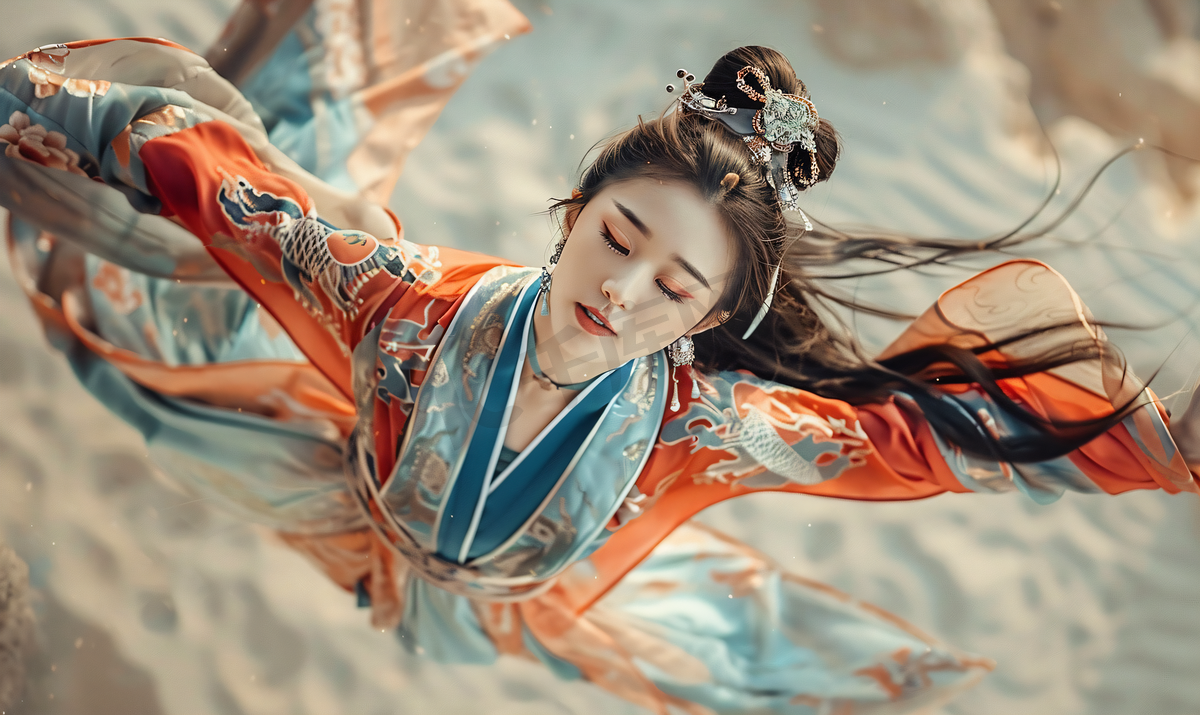 中国传统文化白天敦煌飞天美女室内飞天姿势摄影图图片