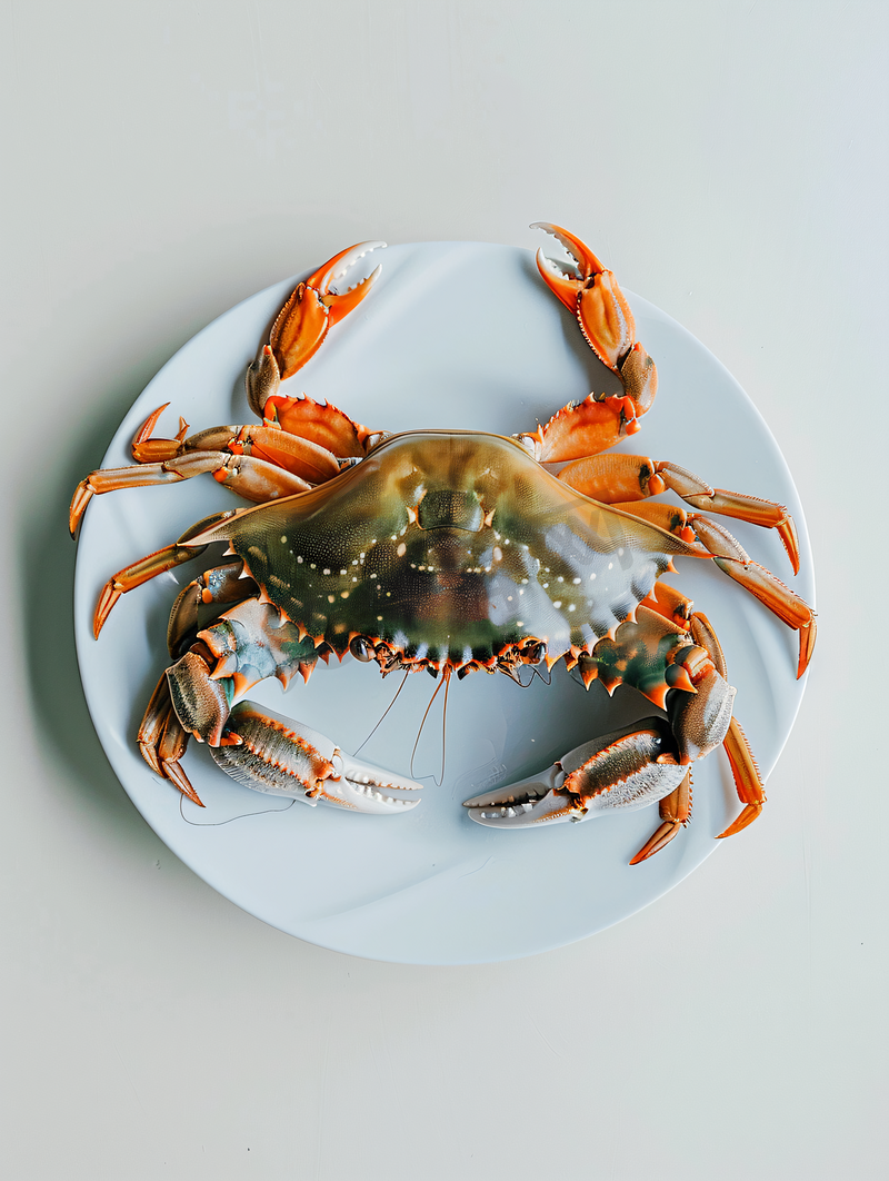 盘子和白色背景上的煮蓝蟹图片